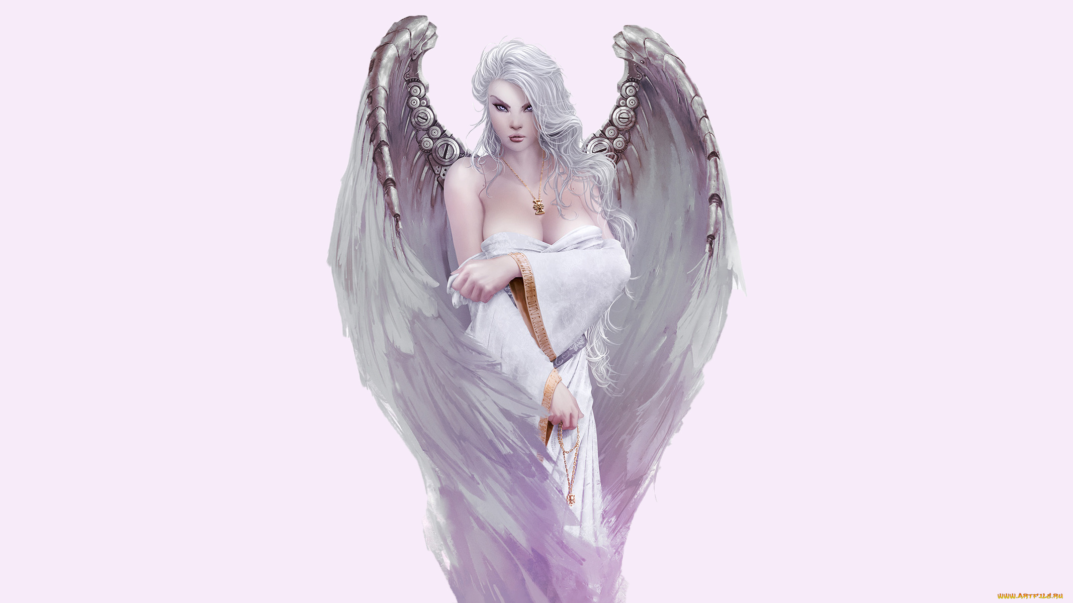 рисованное, комиксы, фон, девушка, крылья, взгляд