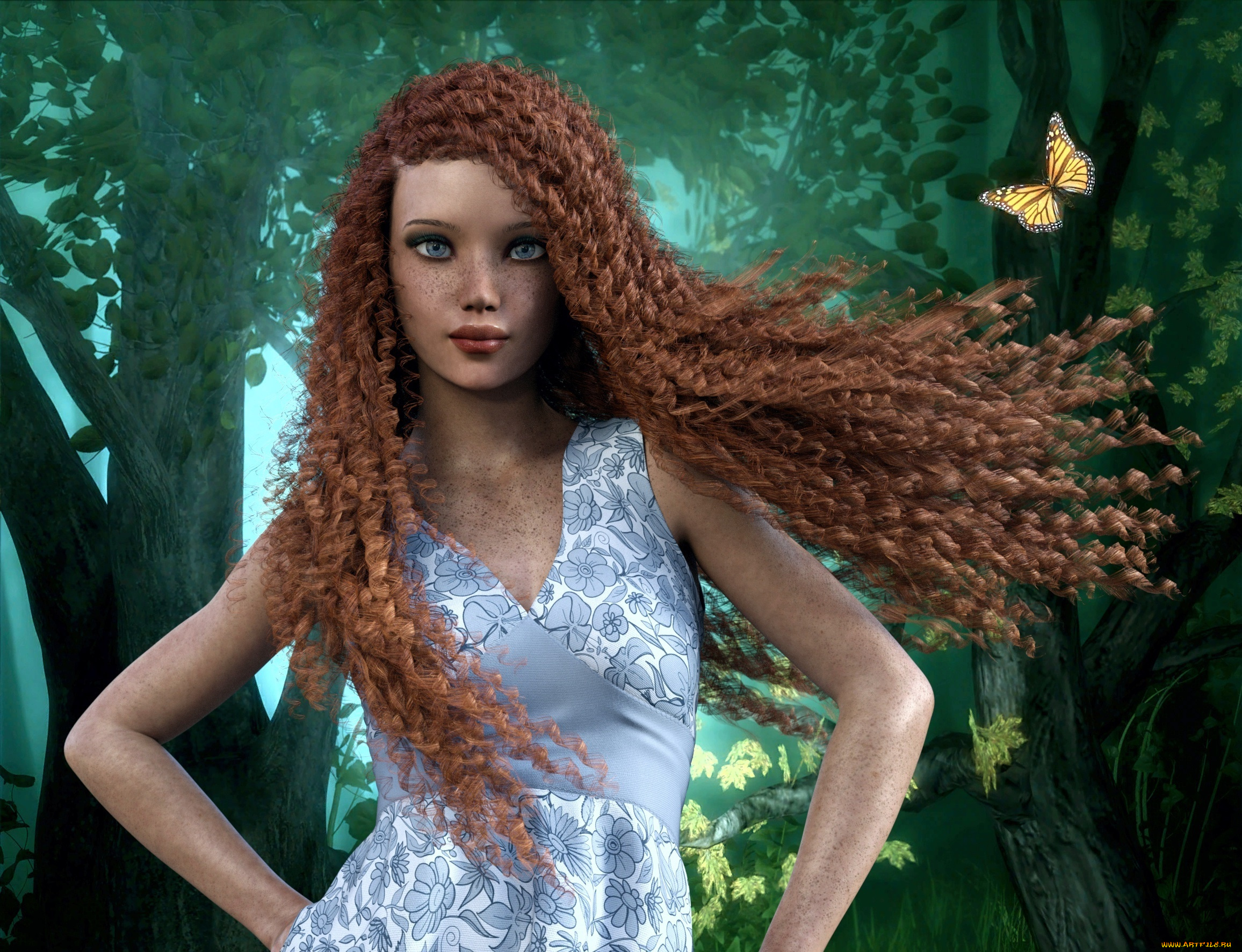 3д, графика, люди, , people, девушка, фон, веснушки, рыжая