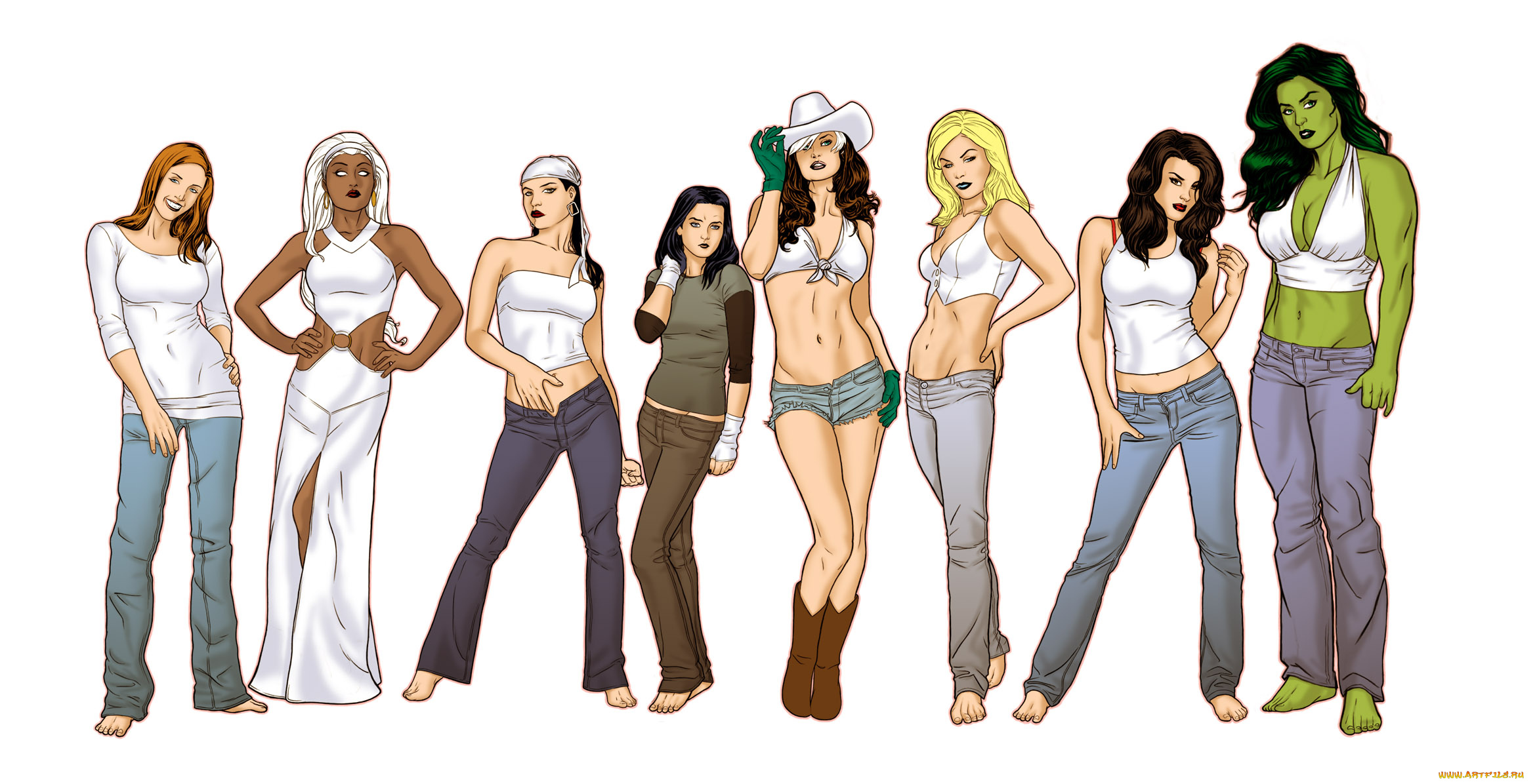 рисованное, комиксы, одежда, взгляд, фон, девушки