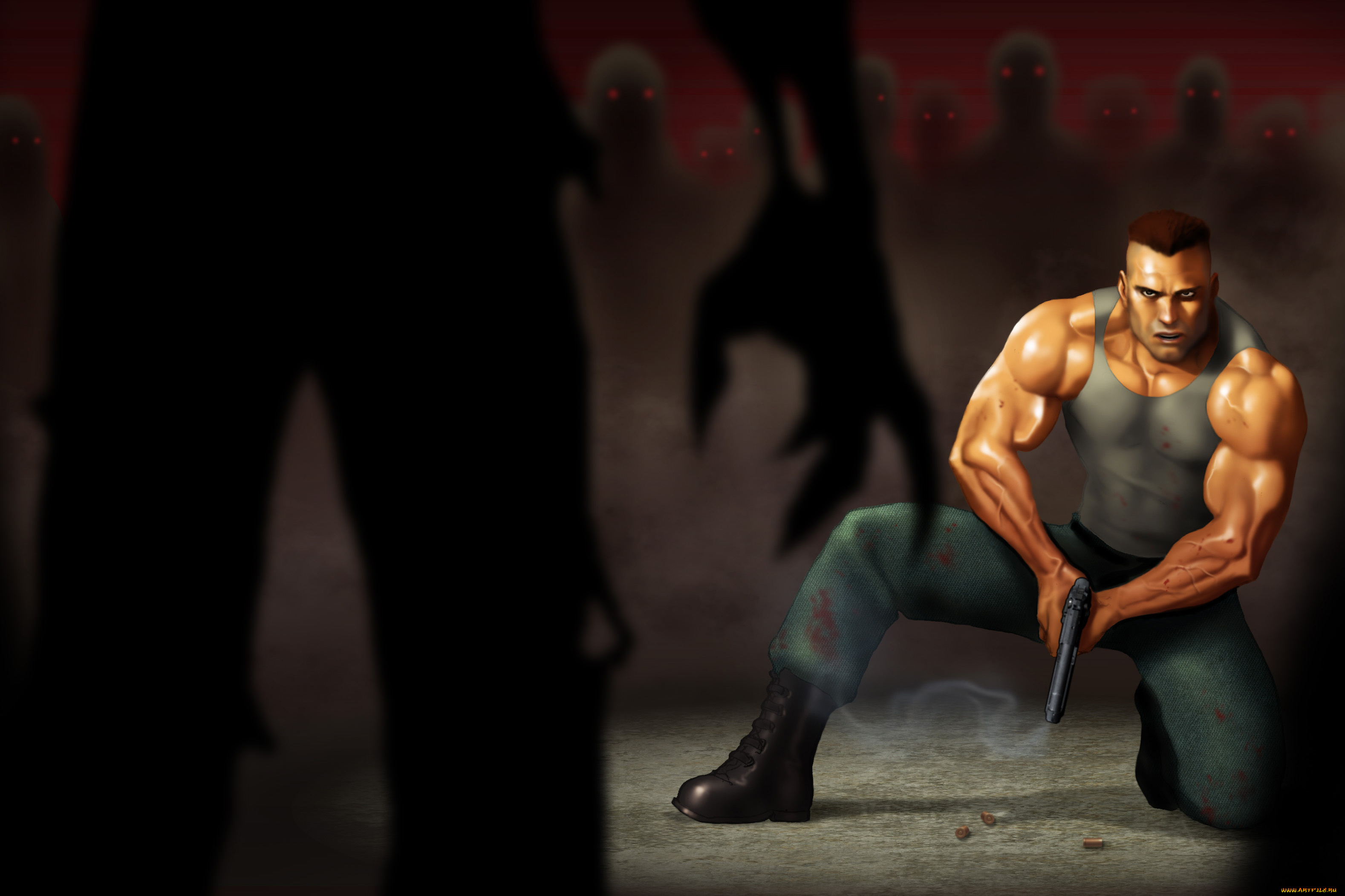 рисованное, комиксы, пистолет, взгляд, фон, мужчина