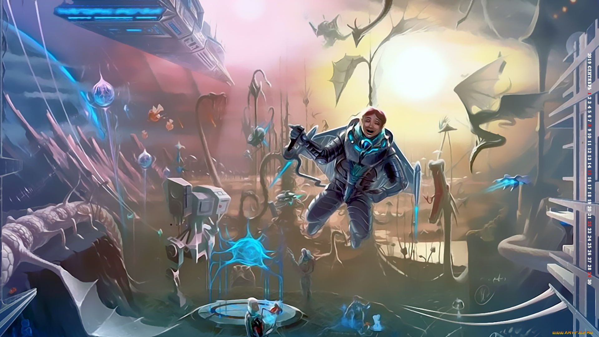 календари, фэнтези, полет, мужчина, скафандр, звездолет, космонавт, 2019, calendar