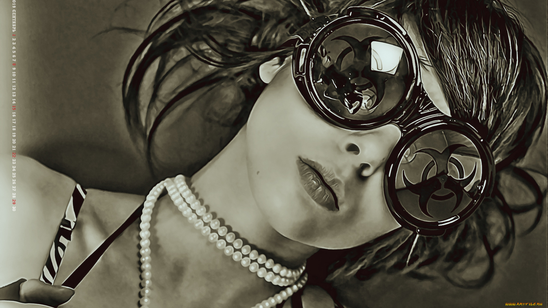 календари, компьютерный, дизайн, calendar, женщина, лицо, девушка, бусы, очки, 2019