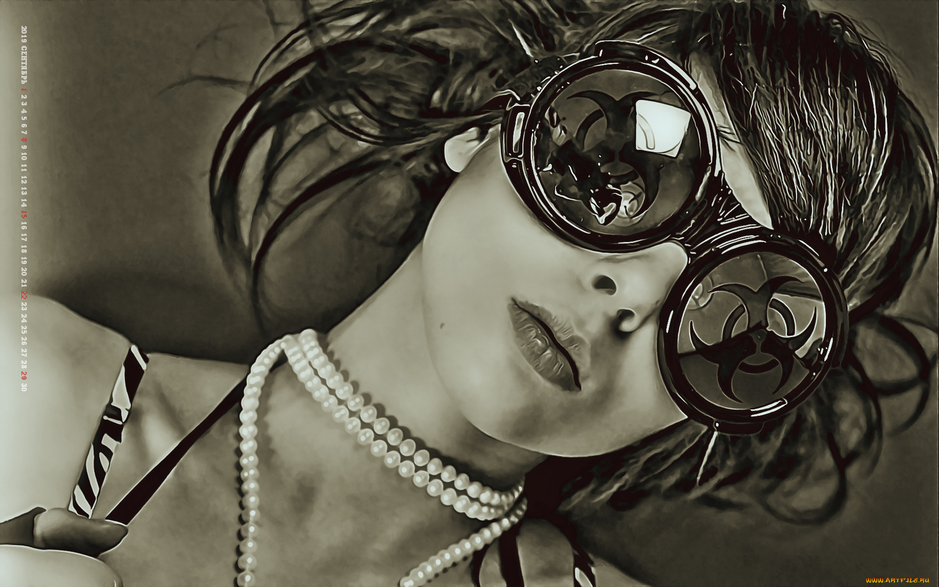 календари, компьютерный, дизайн, calendar, женщина, лицо, девушка, бусы, очки, 2019