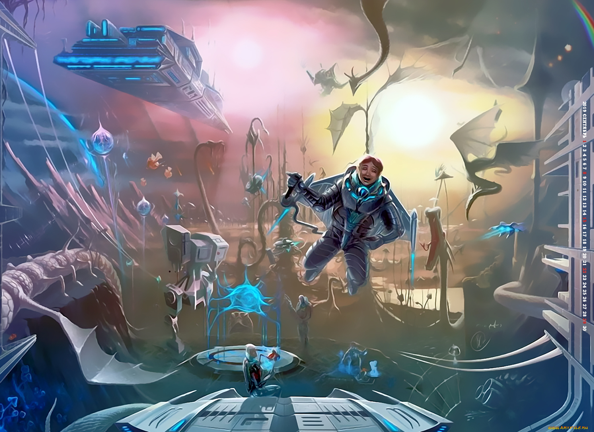 календари, фэнтези, полет, мужчина, скафандр, звездолет, космонавт, 2019, calendar