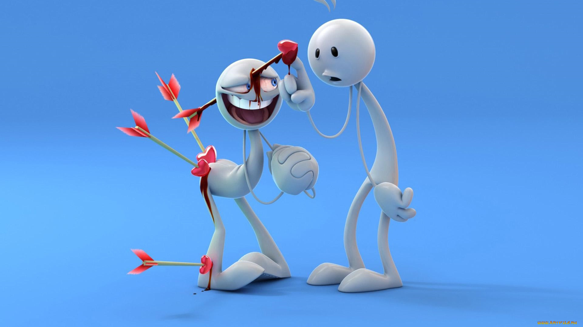 3д, графика, юмор, , humor, человечки, стрелы, любовь