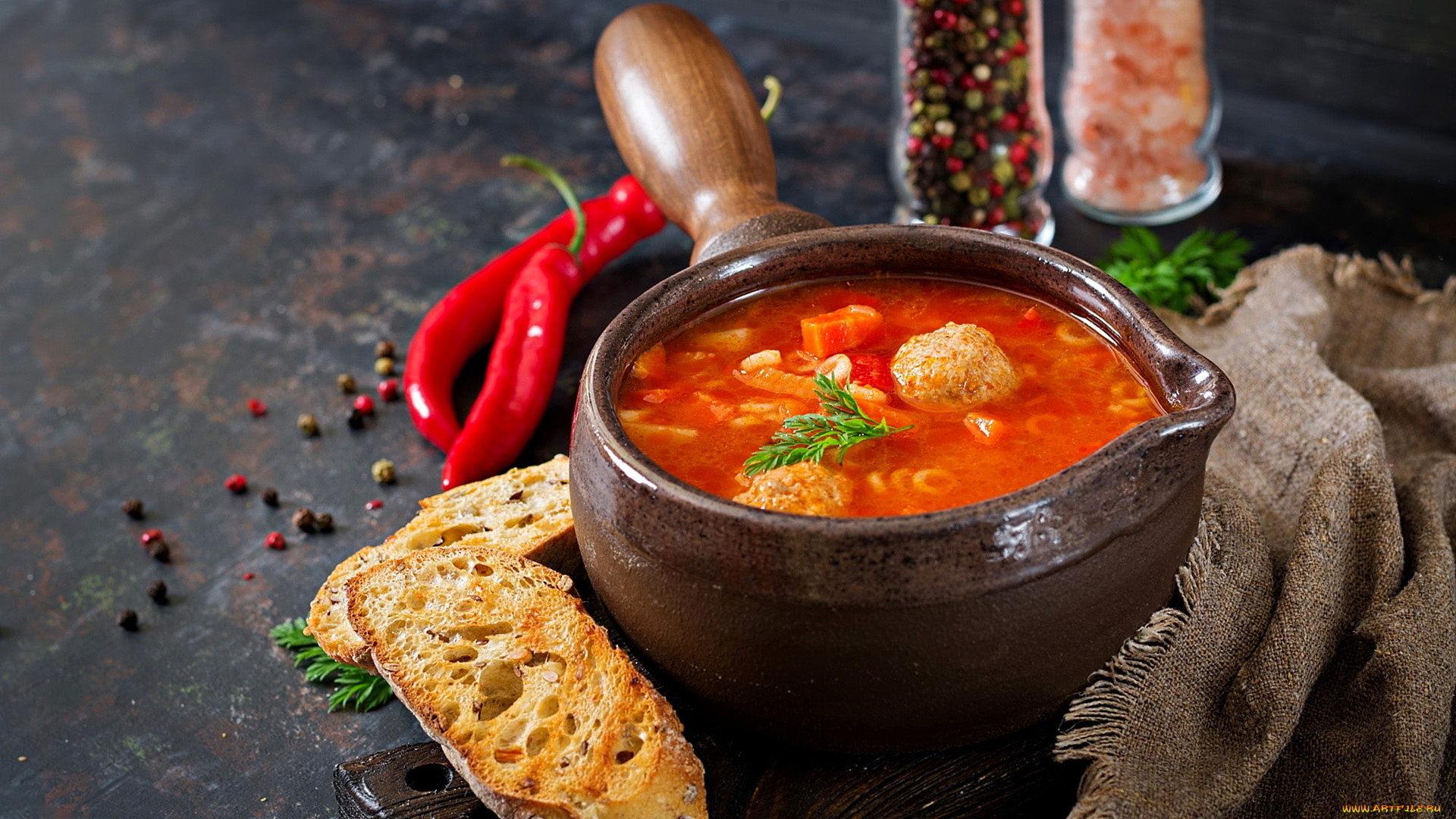 еда, первые, блюда, суп, фрикадельки