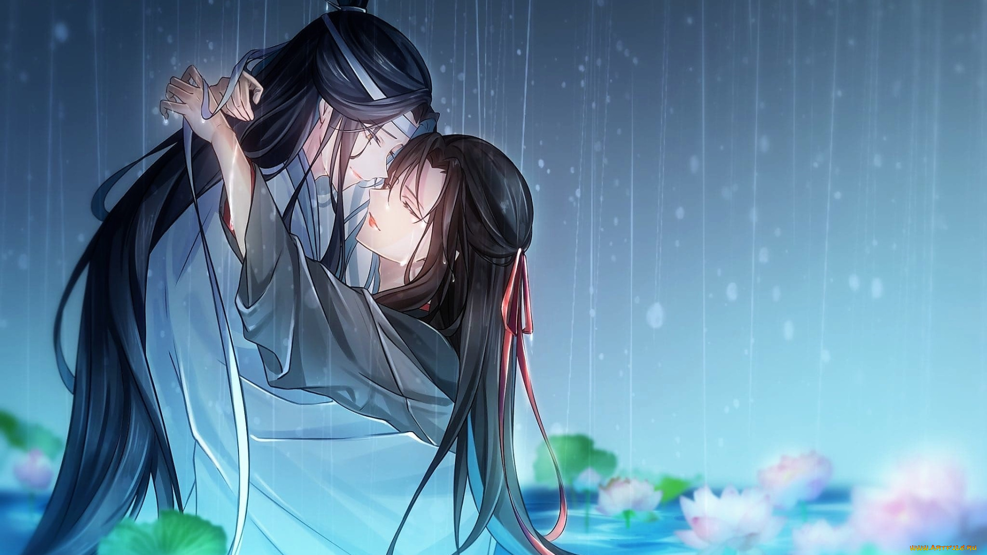 аниме, mo, dao, zu, shi, лань, ванцзи, вэй, усянь, озеро, дождь