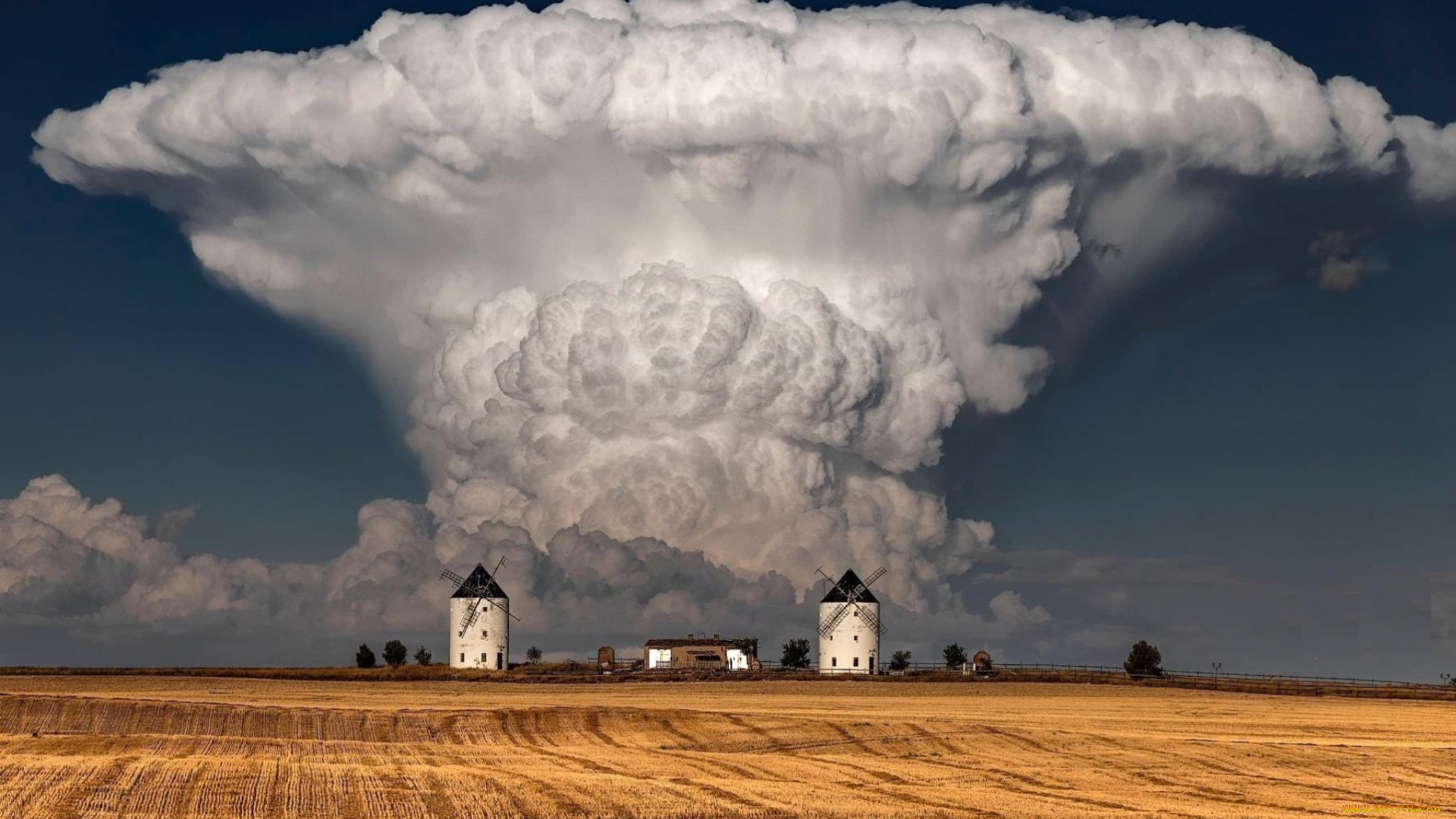 красота, разное, мельницы, поле, облака, тучи