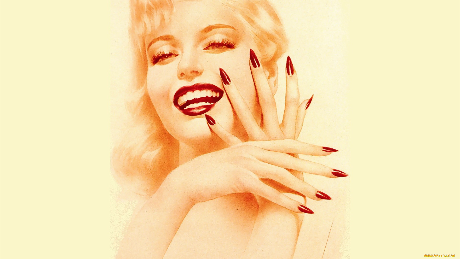 рисованное, alberto, vargas, блондинка, лицо, руки