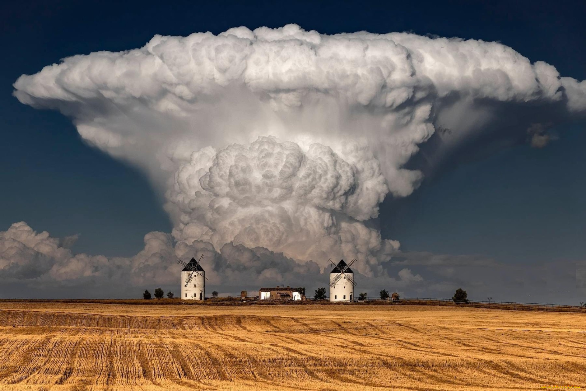 красота, разное, мельницы, поле, облака, тучи