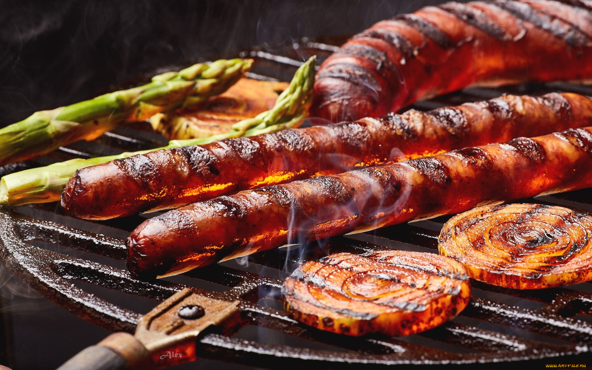 еда, шашлык, , барбекю, спаржа, сосиски, лук, гриль