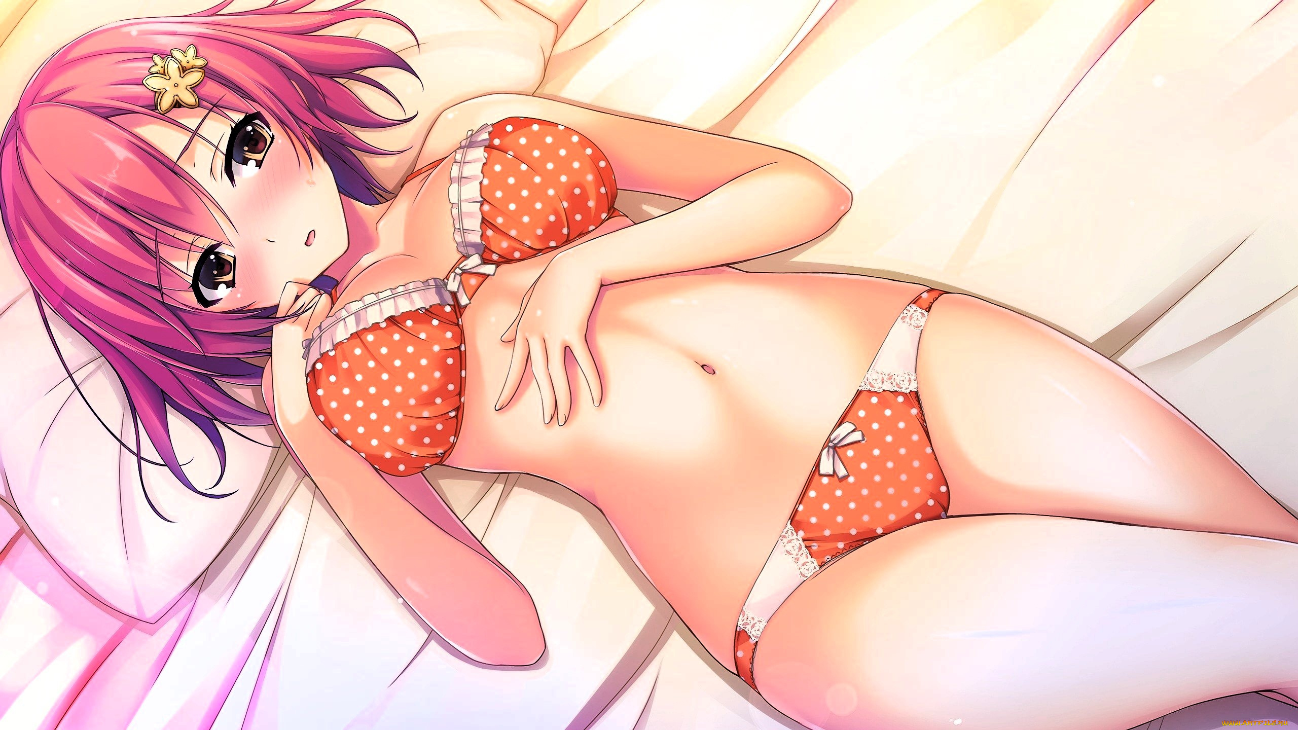 аниме, unknown, , другое, , девушка, белье, постель