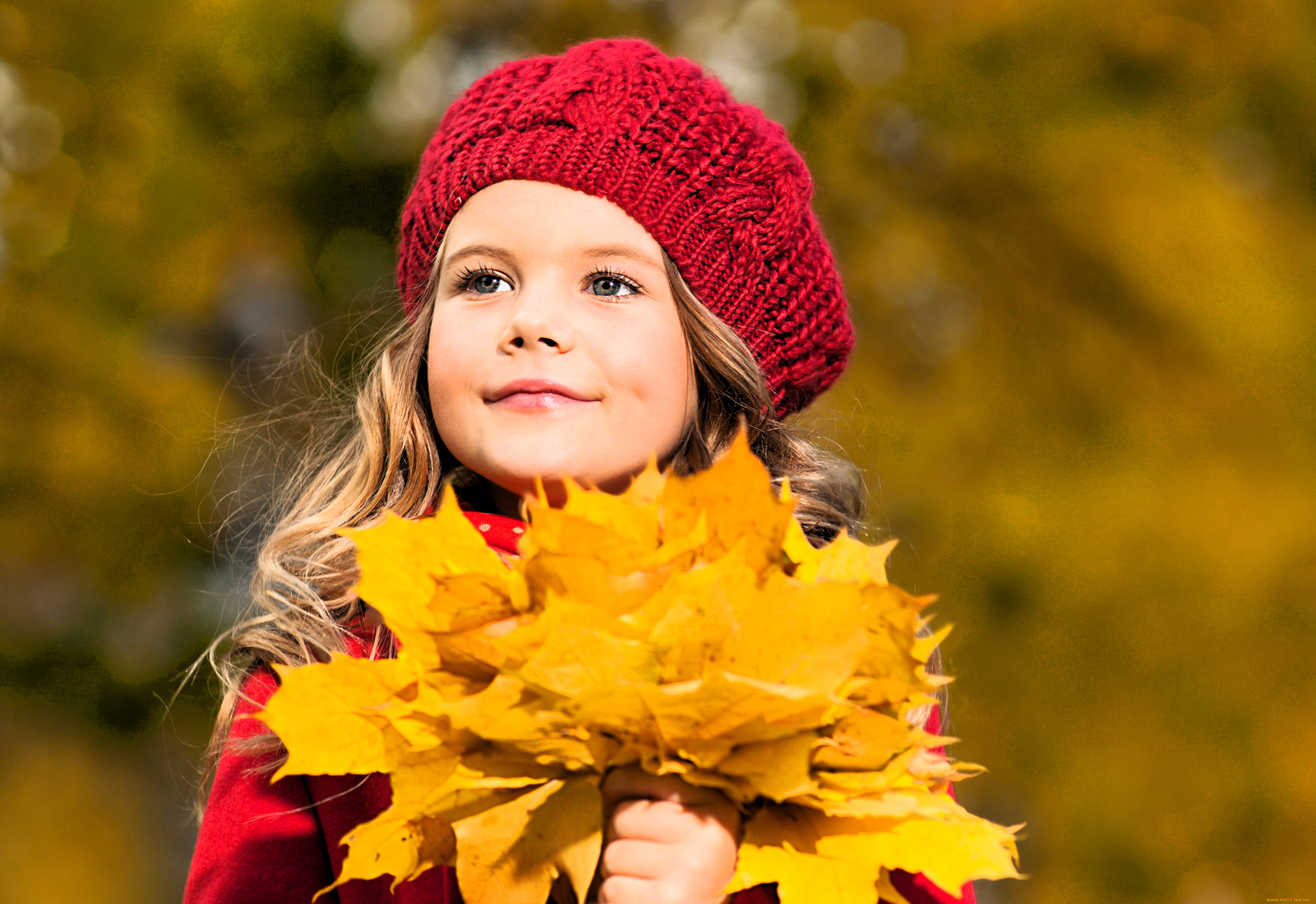 разное, дети, девочка, лицо, берет, листья, осень