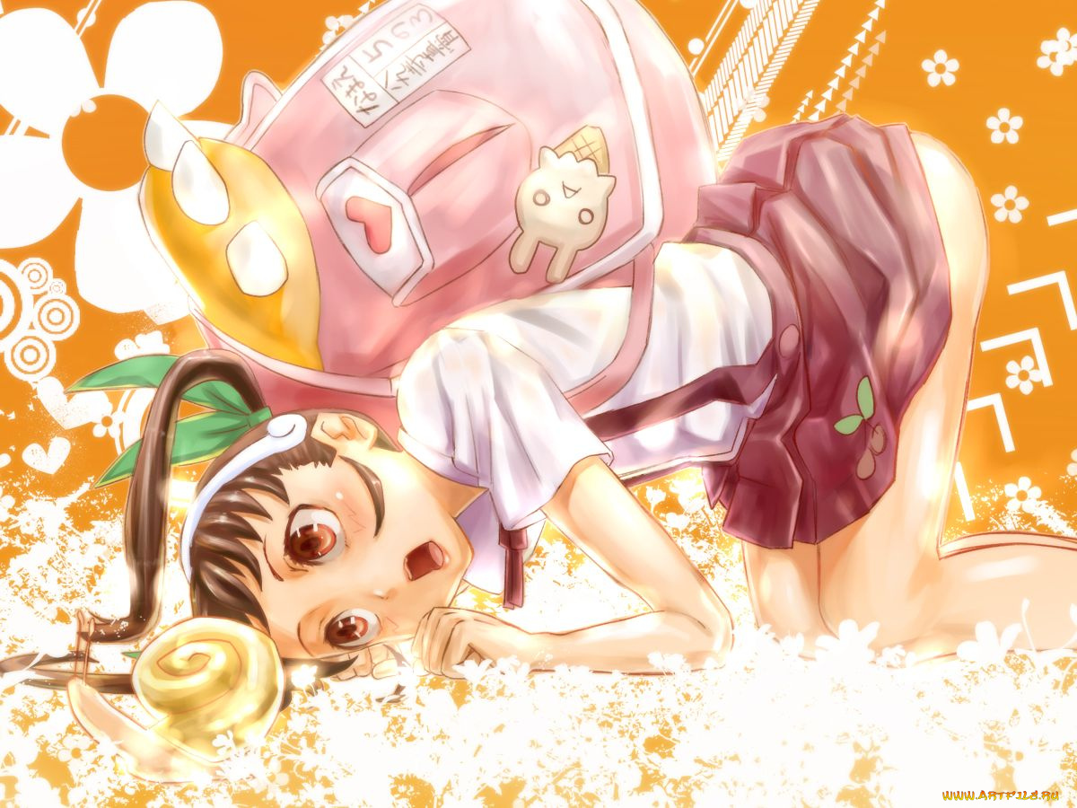 аниме, bakemonogatari, hachikuji, mayoi, девушка, форма, портфель, бант, улитка