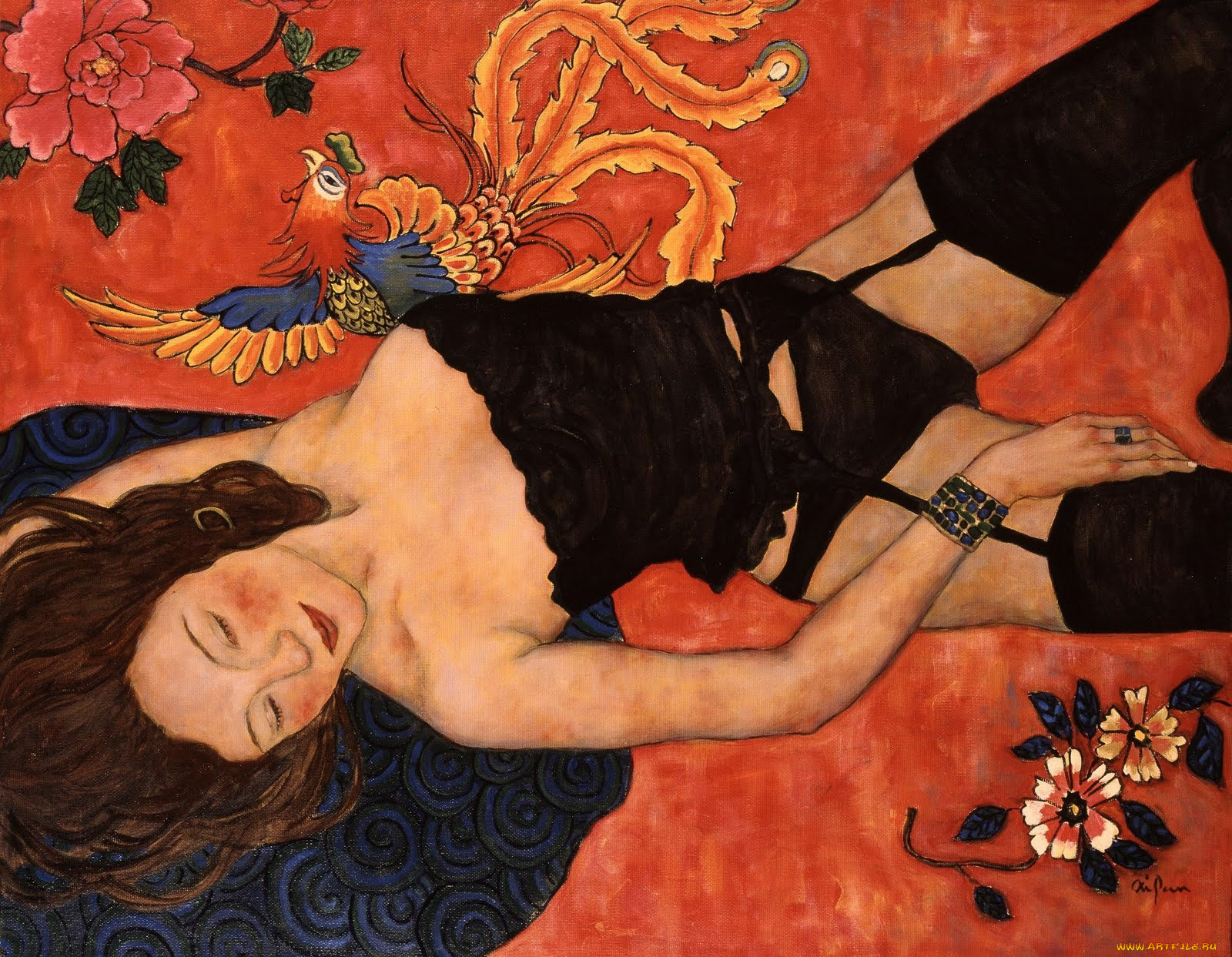 рисованные, люди, девушка, чулки