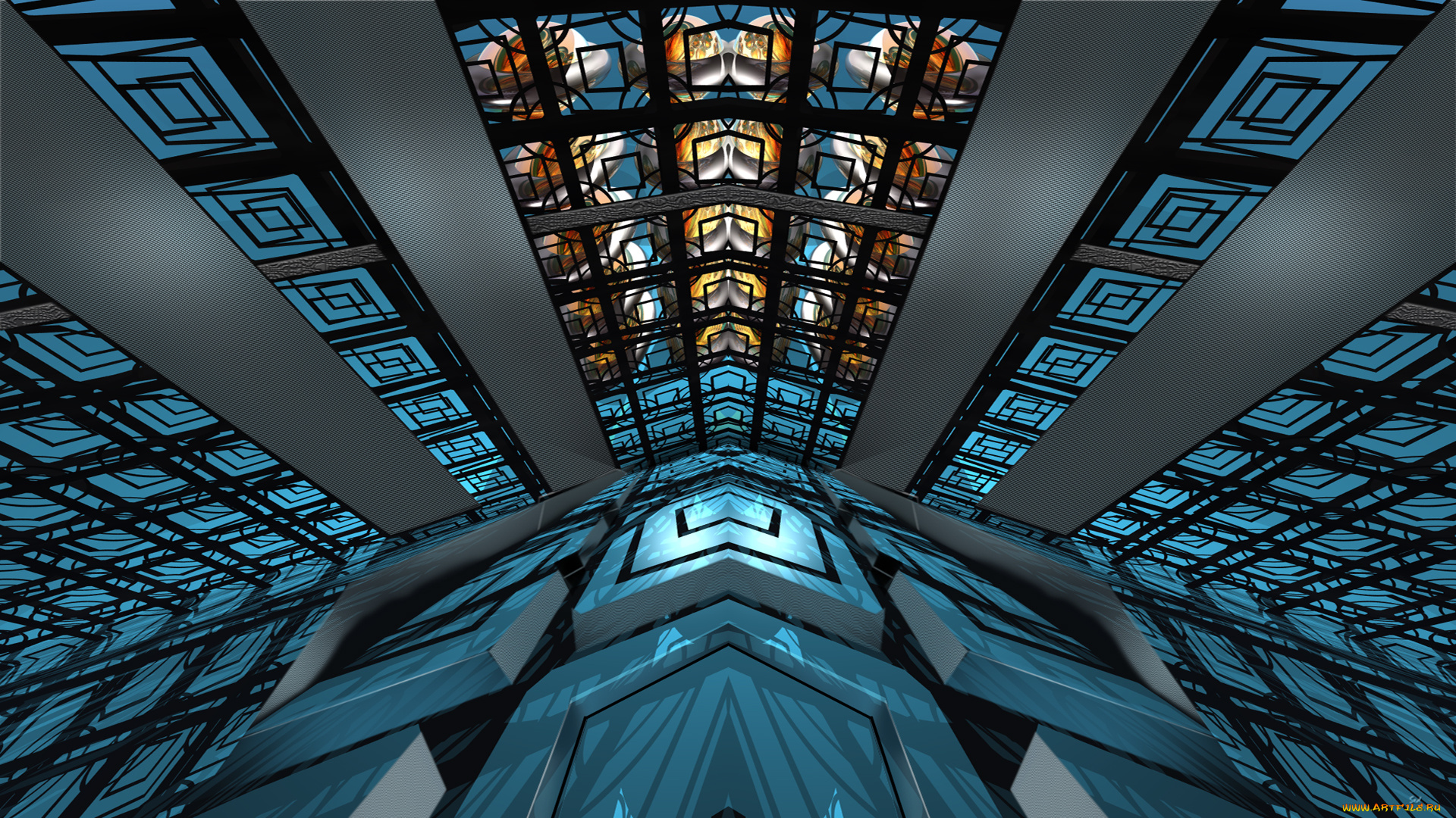 3д, графика, fractal, фракталы, фон, голубой, абстракция