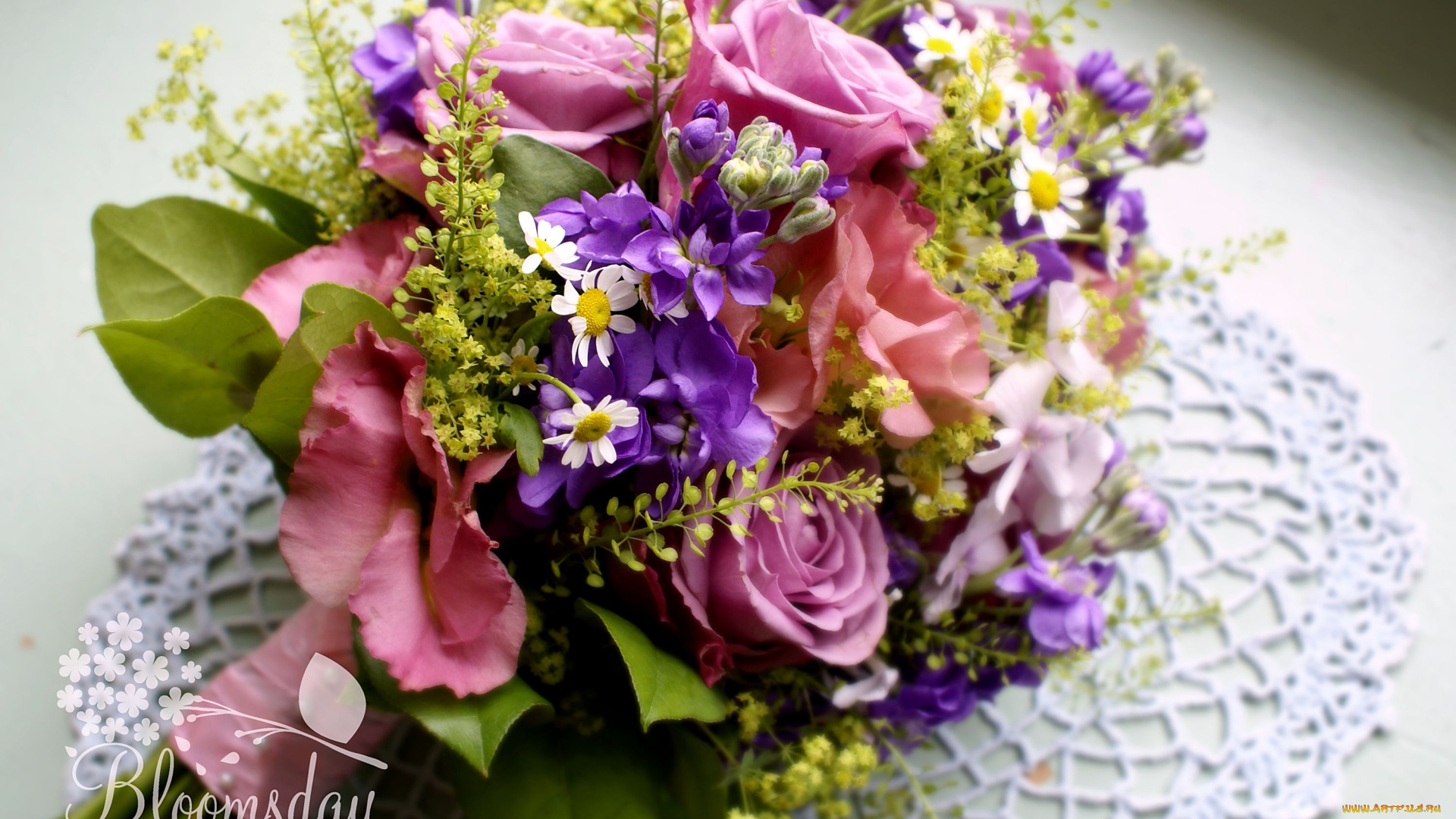 цветы, букеты, композиции, левкой, эустома, ромашка, розы