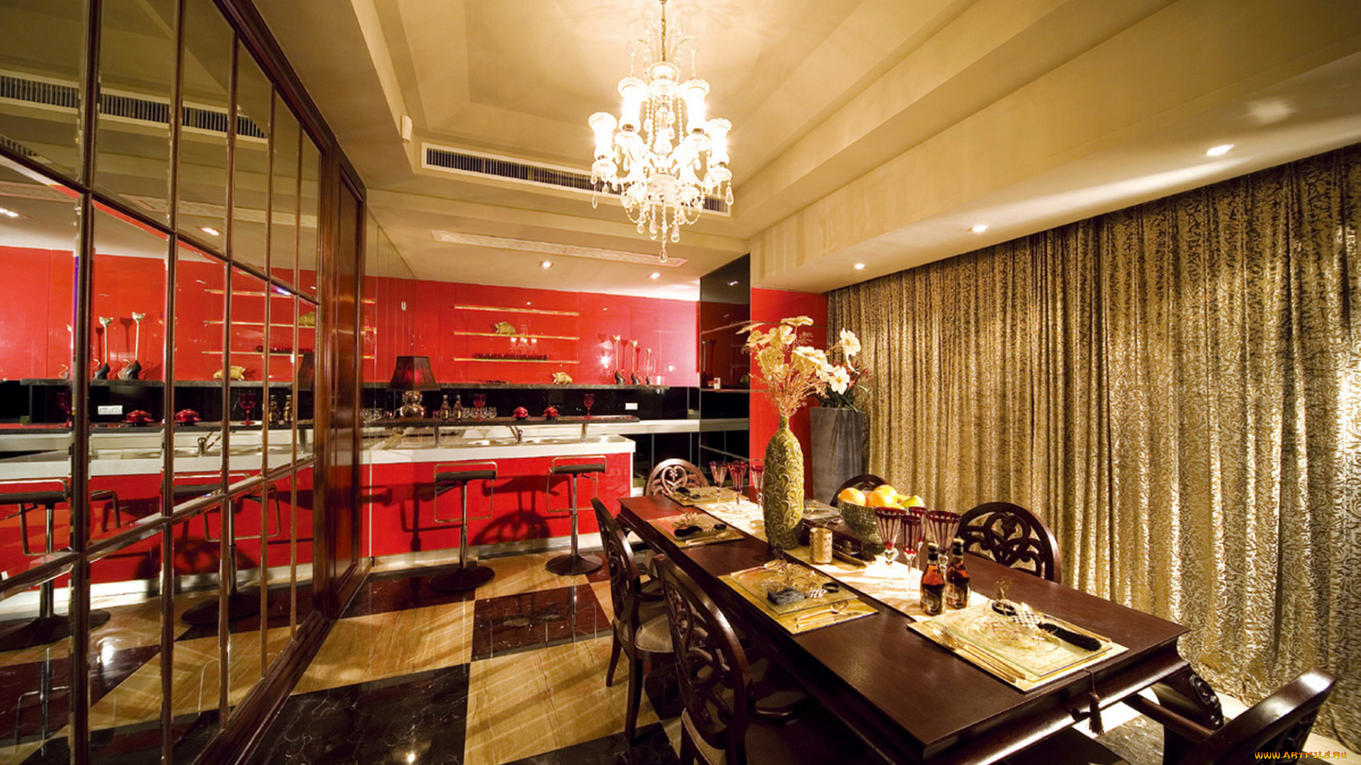 интерьер, столовая, стол, стулья