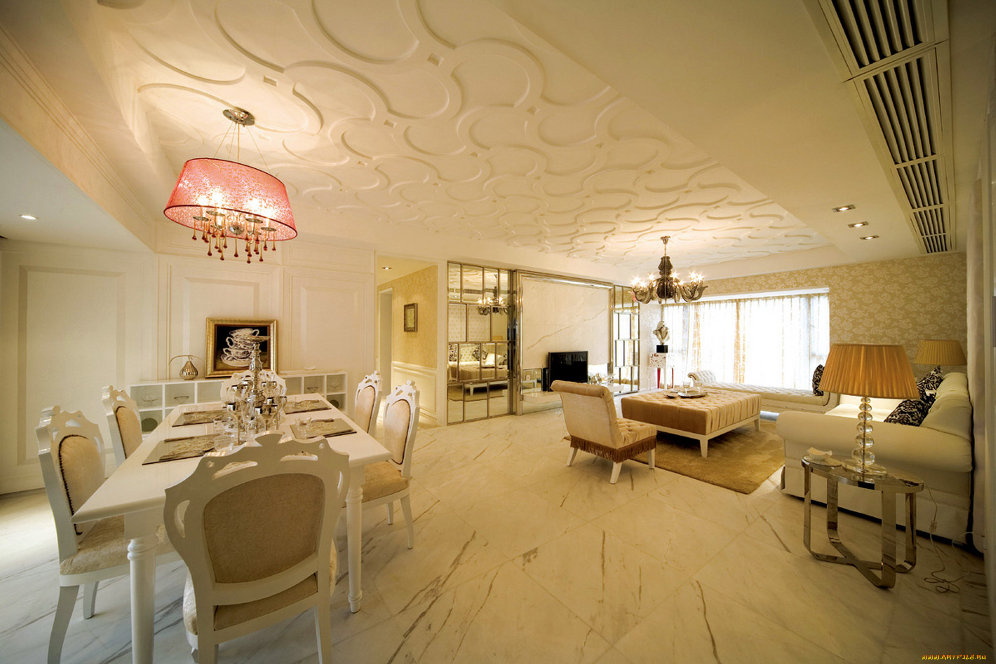 интерьер, гостиная, стол, стулья