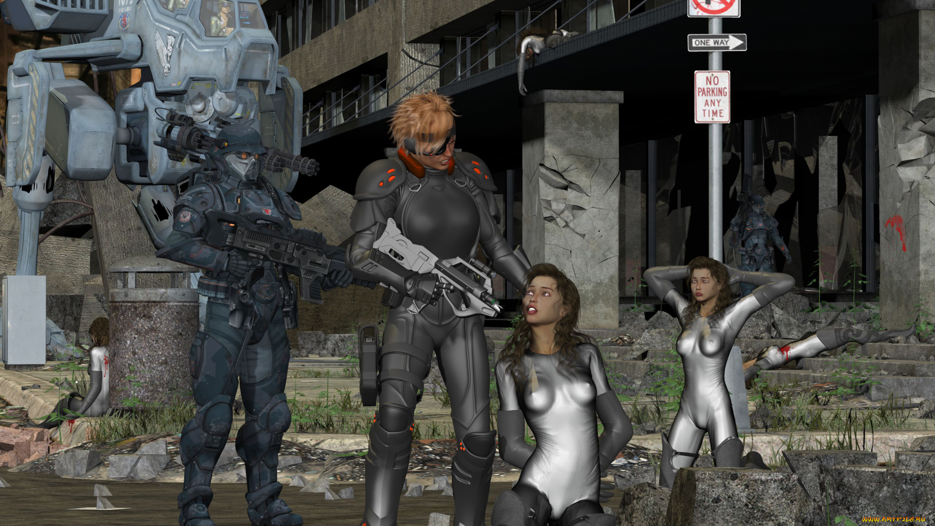 3д, графика, fantasy, фантазия, пленницы, робот