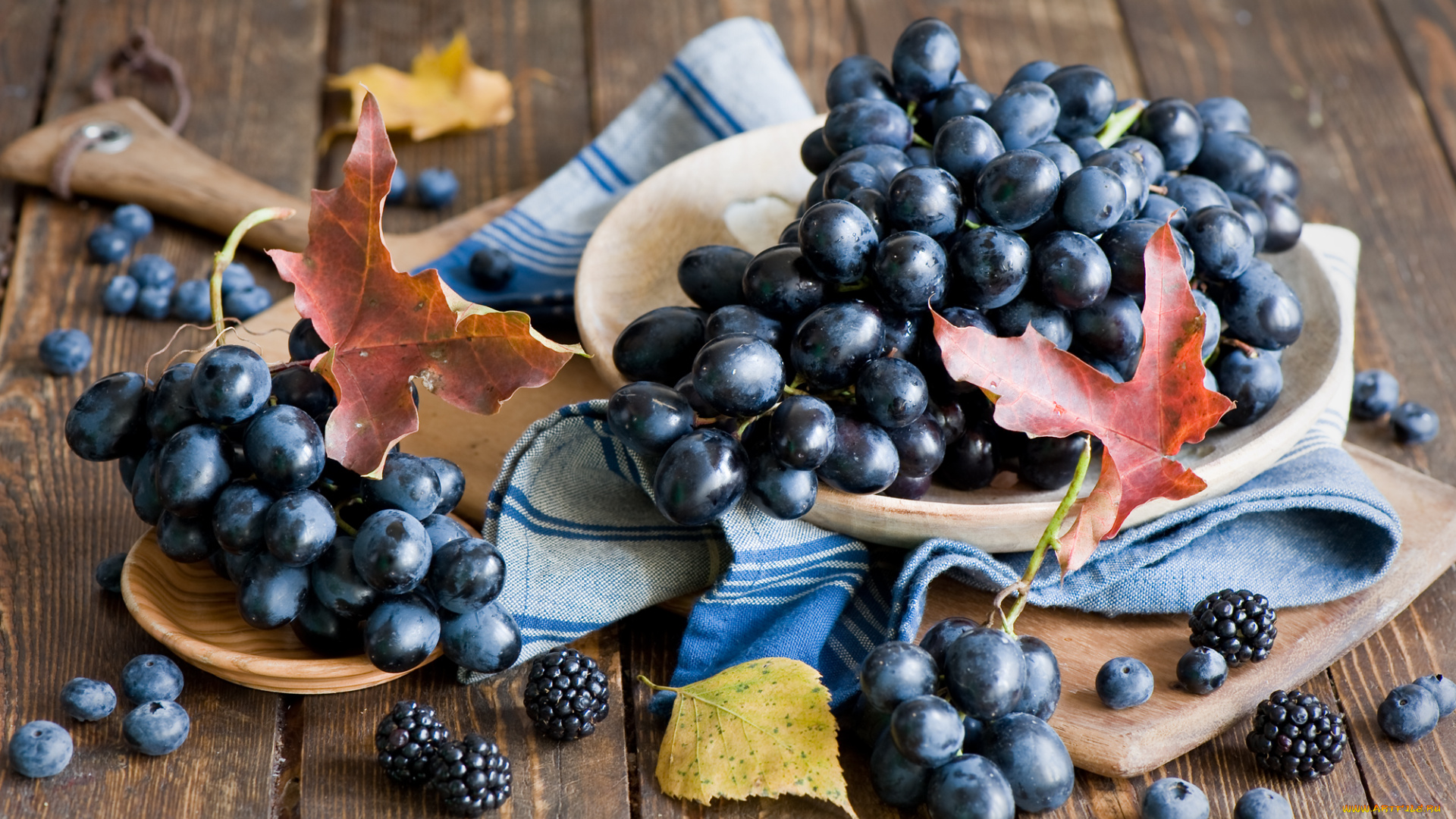еда, фрукты, ягоды, виноград, ежевика, голубика