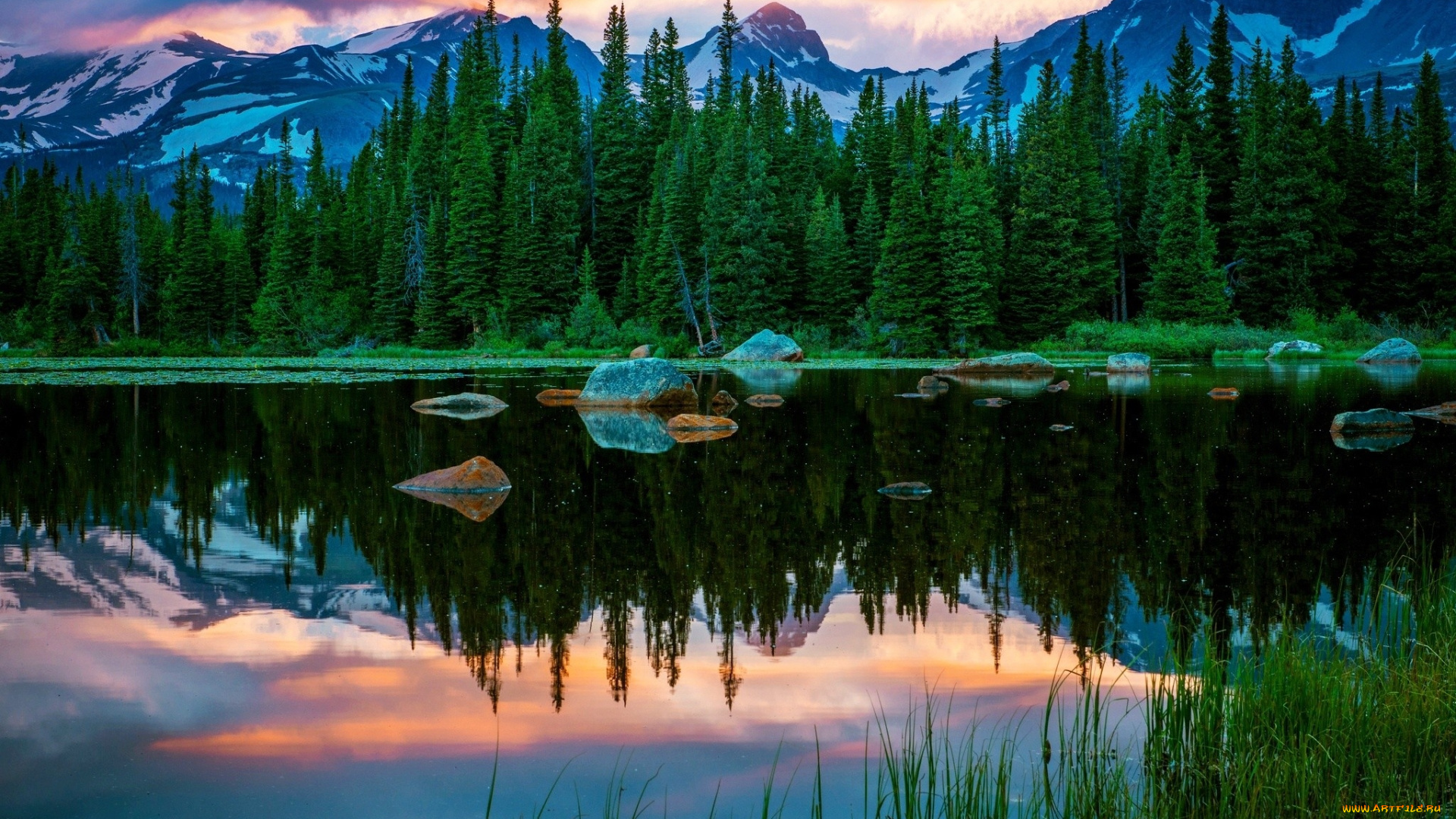 природа, реки, озера, тучи, горы, камни, озеро, лес