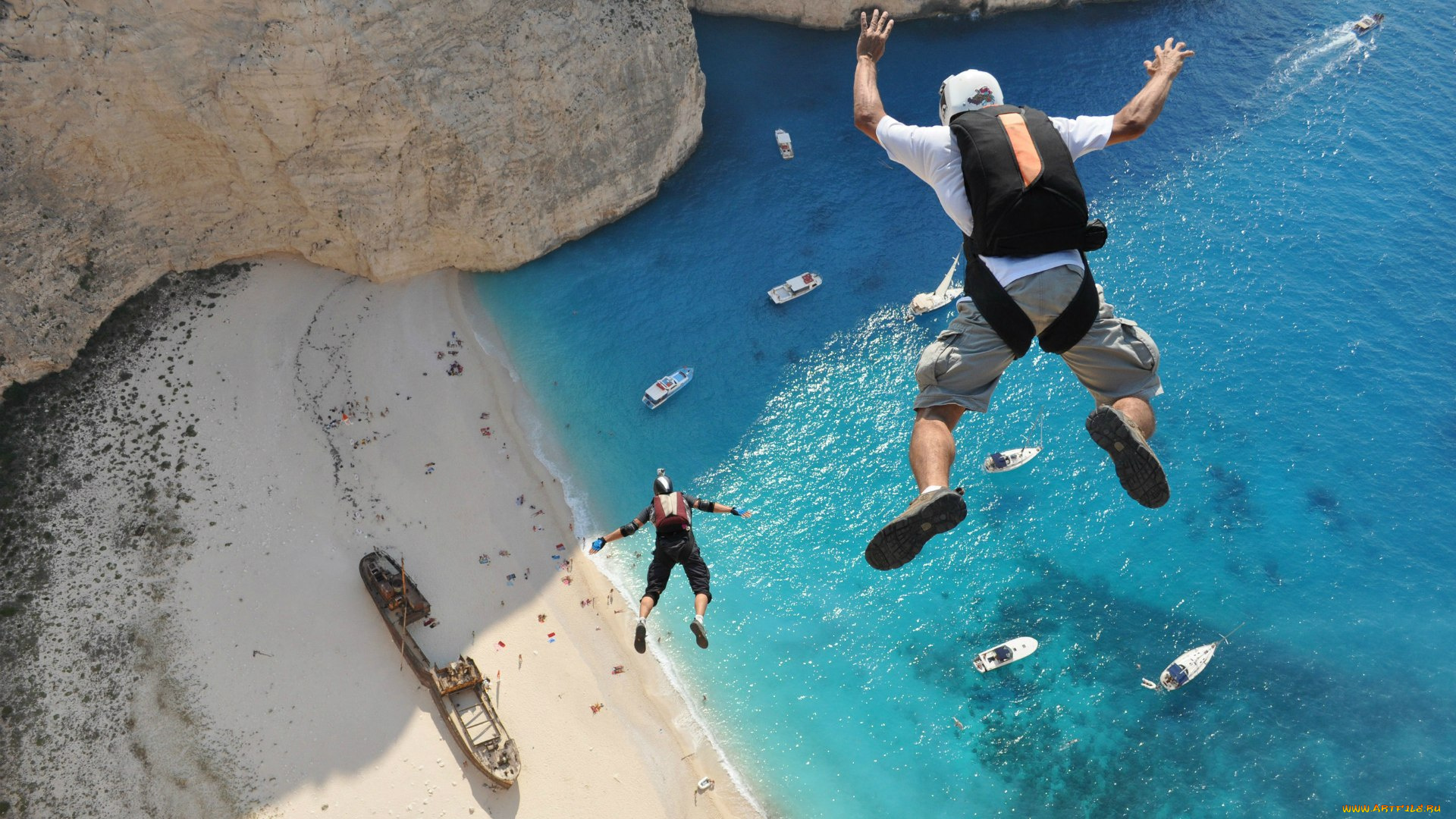 спорт, экстрим, прыжок, берег, лодки