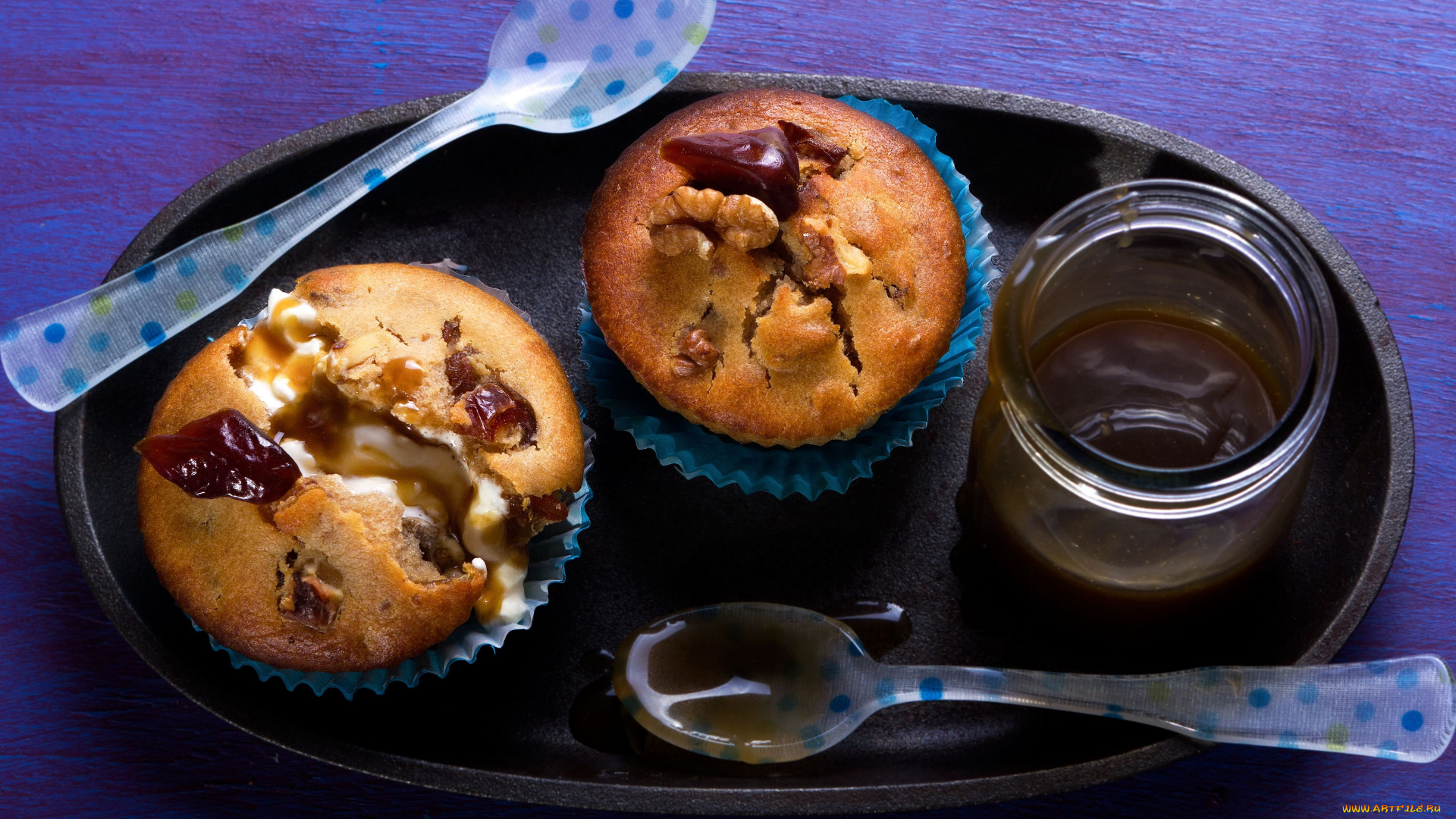 sticky, toffee, muffins, еда, пирожные, кексы, печенье, мёд, ложки