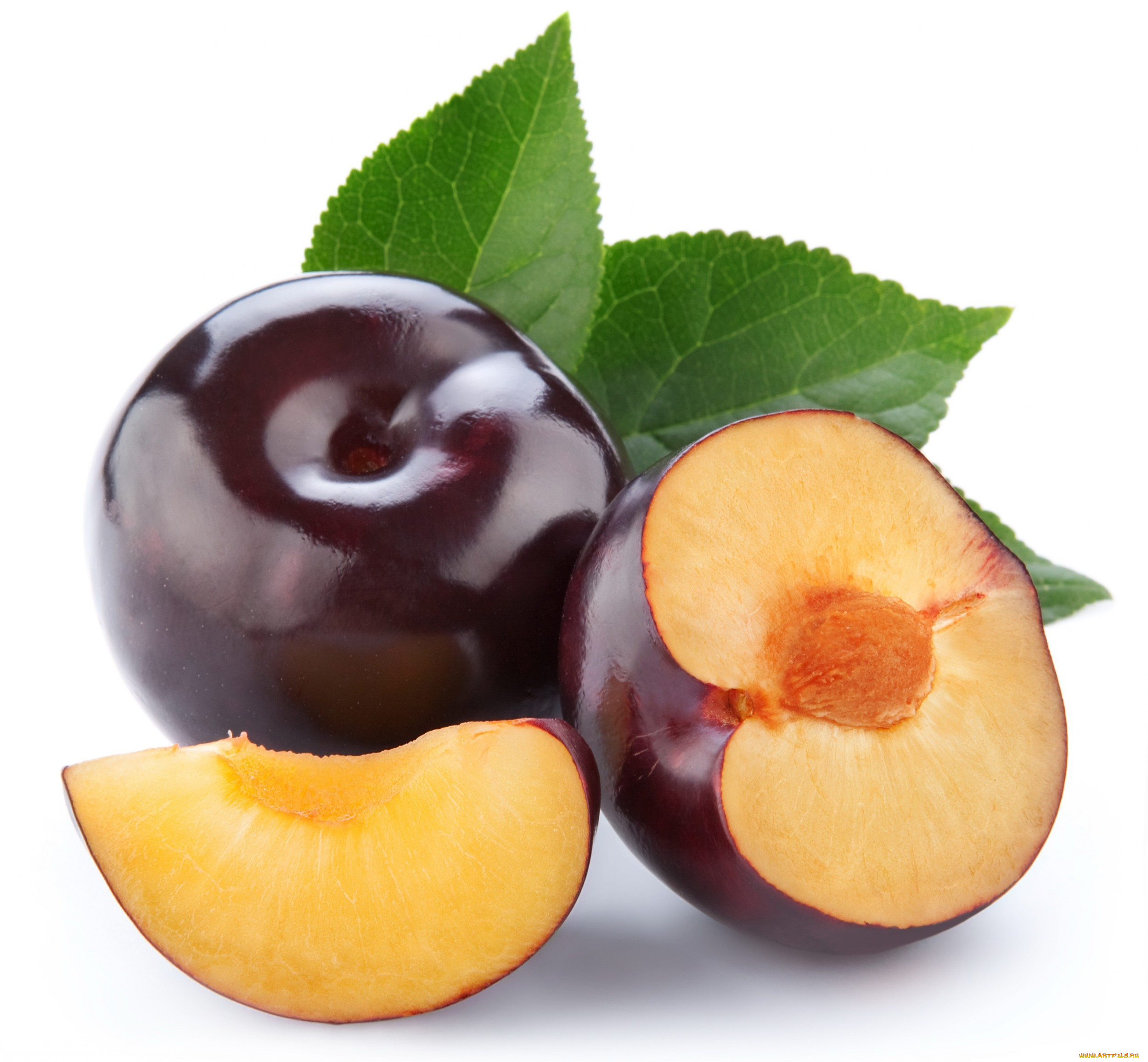 еда, персики, сливы, абрикосы, лист, дольки, слива