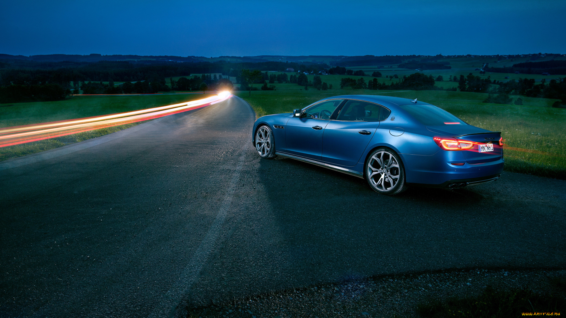 2014, maserati, quattroporte, , novitec, автомобили, maserati, огни, ночь, дорога, тюнинг, голубой, quattroporte