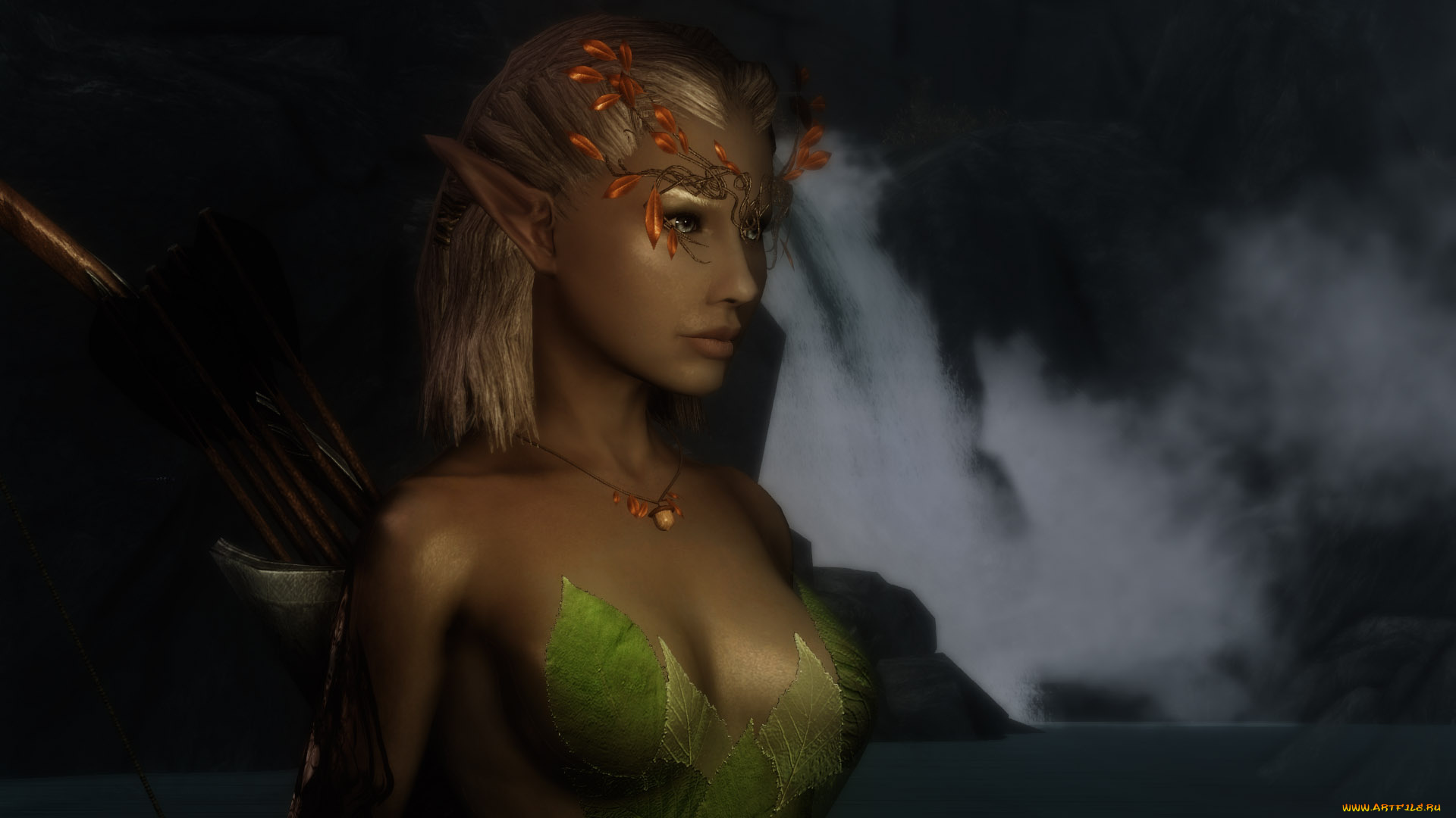 3д, графика, эльфы, , elves, фон, взгляд, эльфийка