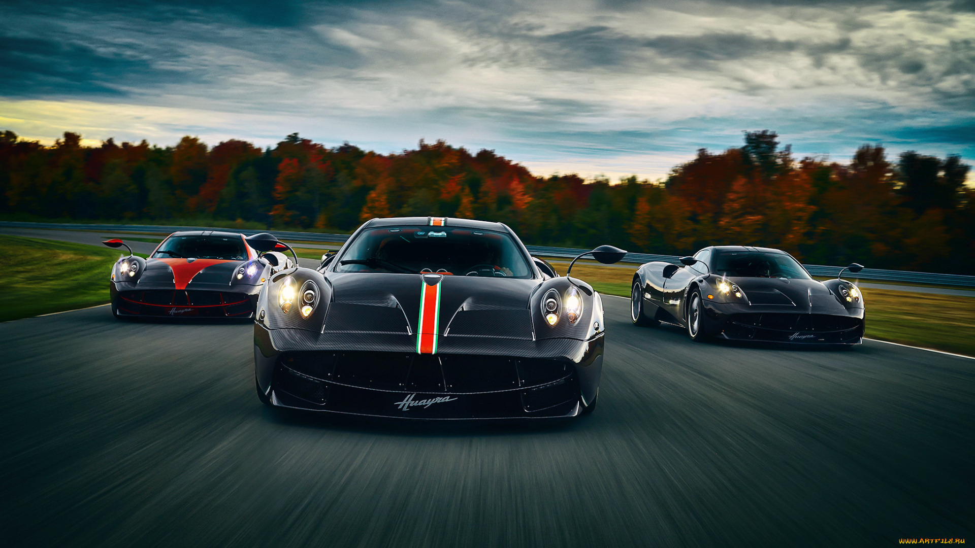 автомобили, pagani, осень, скорость, дорога, три, huayra