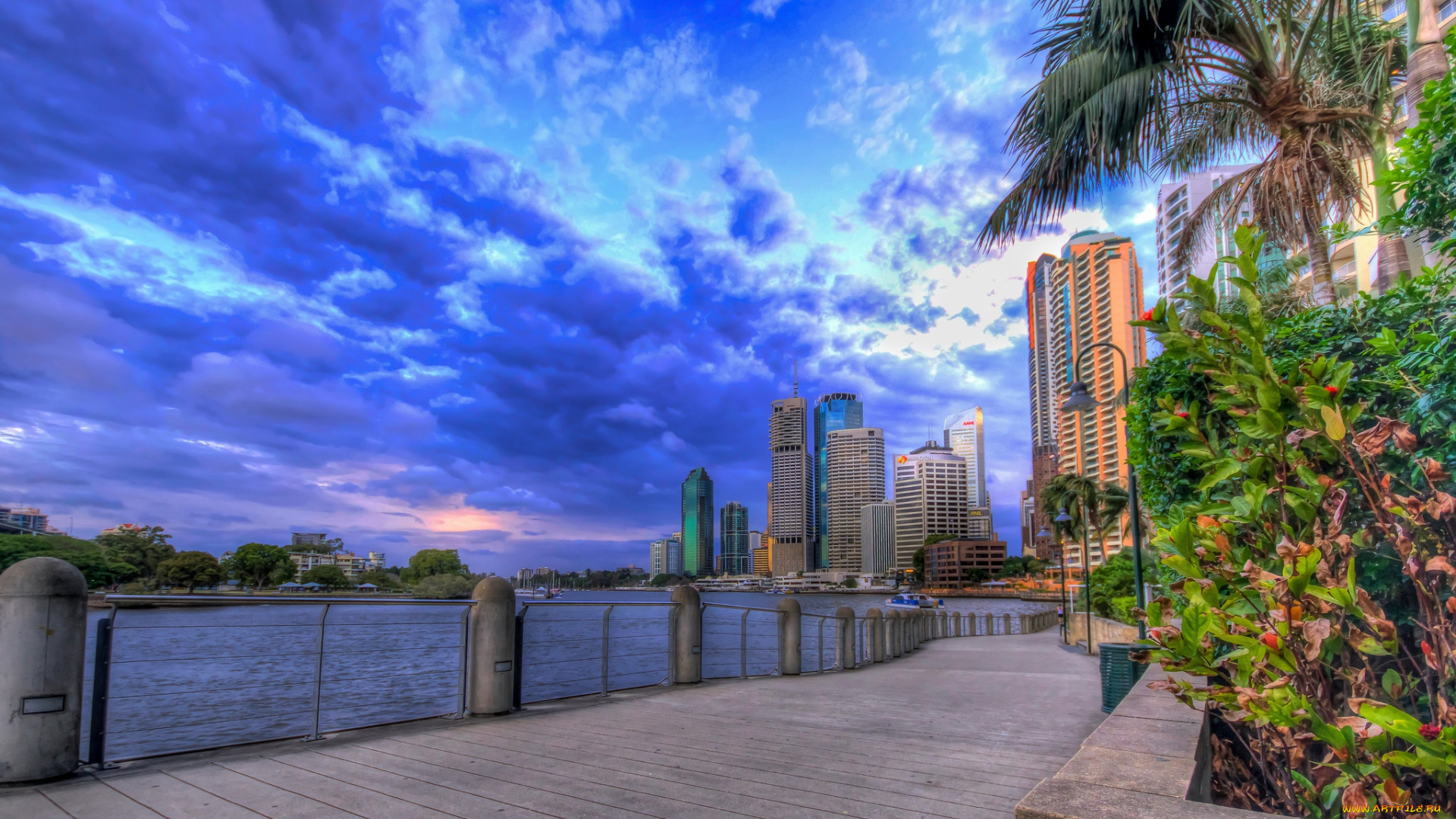 brisbane, города, брисбен, , австралия, облака, высотки, набережная
