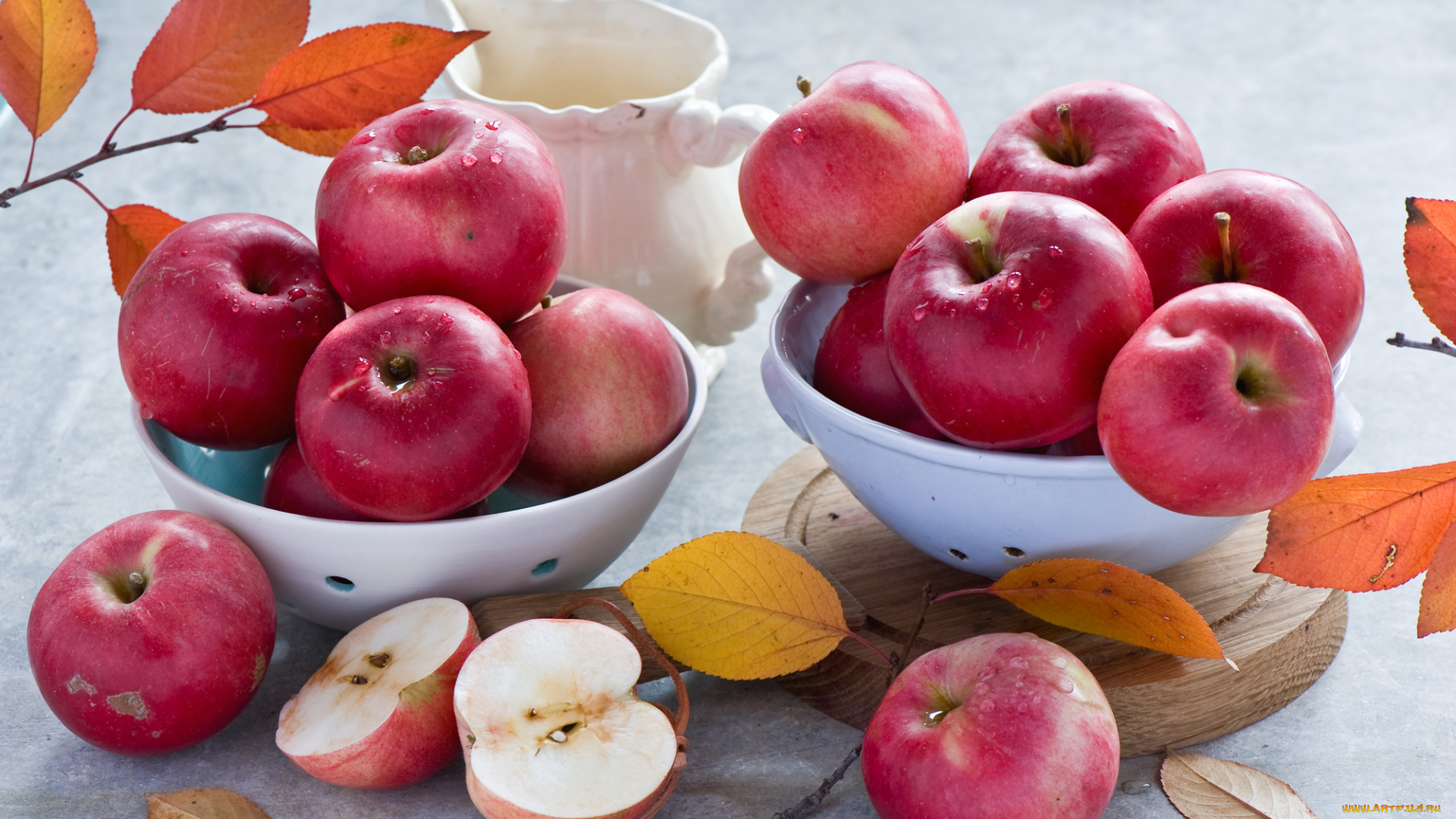 еда, Яблоки, ветки, листья, яблоки