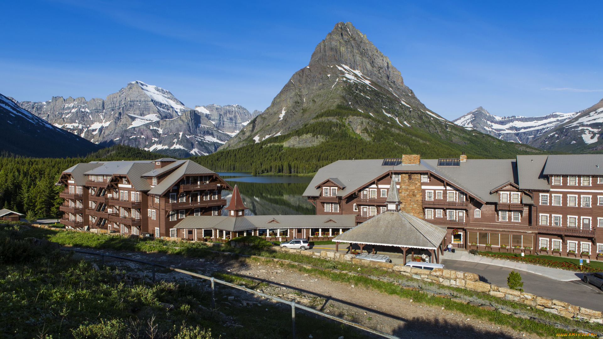glacier, national, park, , montana, , сша, города, -, здания, , дома, гостиница, парк, озеро, лес, горы, дома