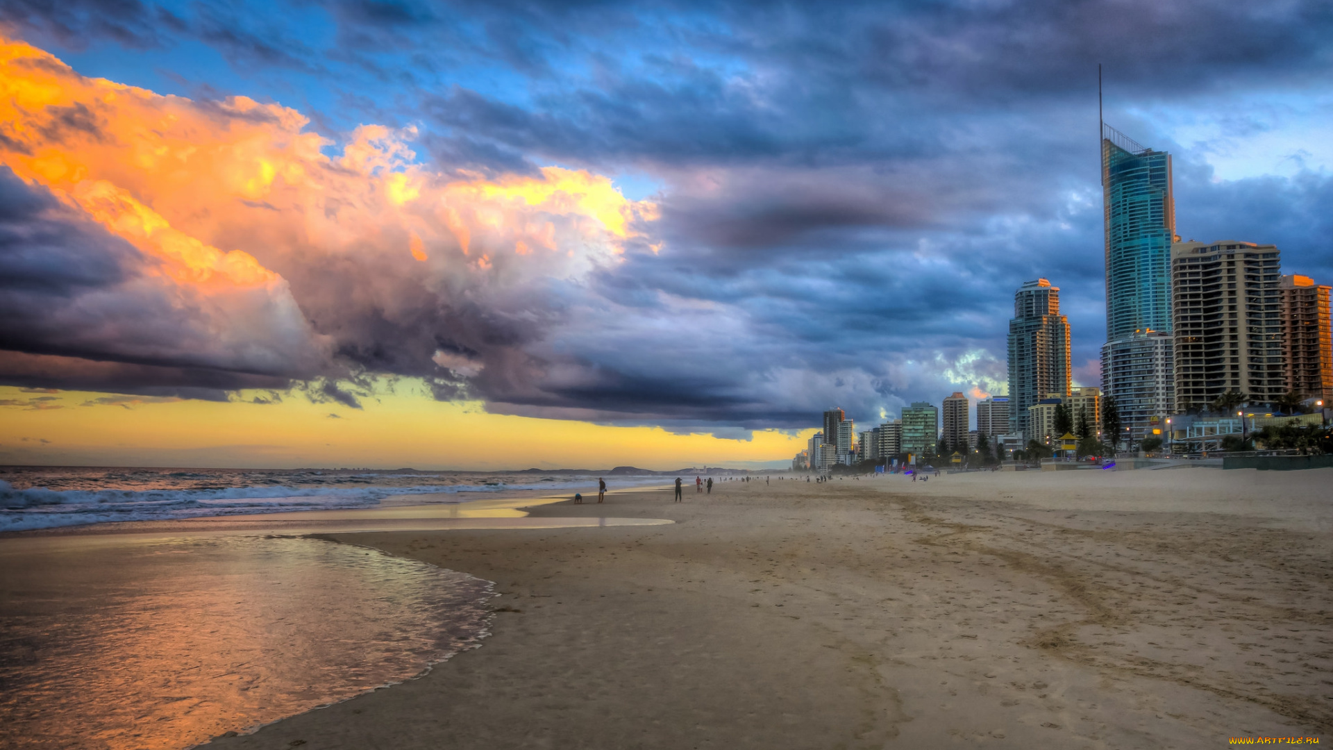 gold, coast, города, брисбен, , австралия, океан, пляж, небоскребы