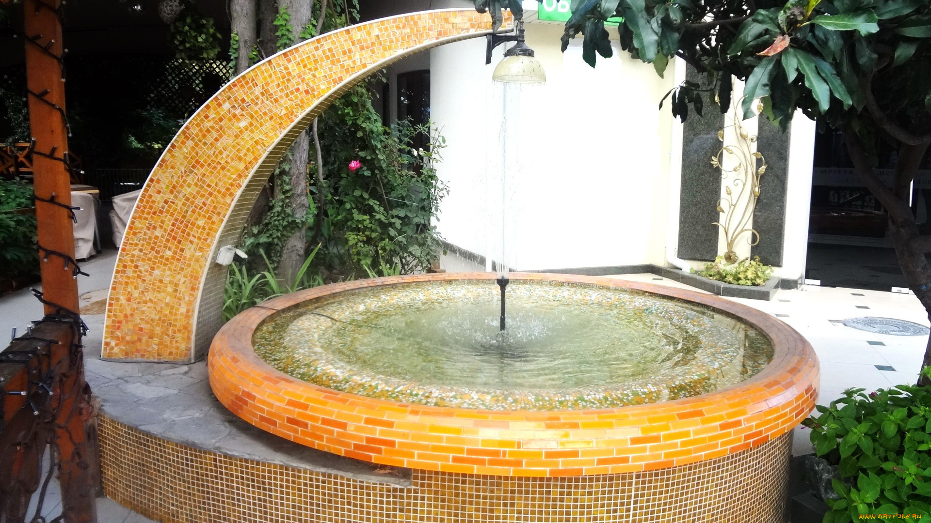 города, -, фонтаны, мозаика, чаша, фонтан