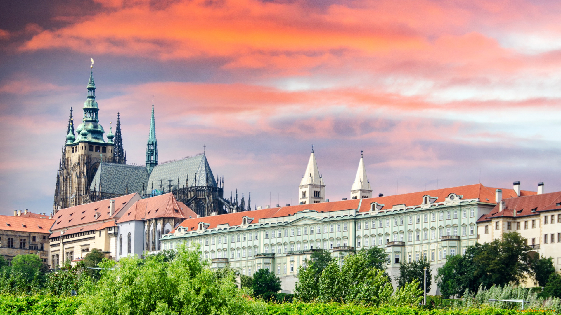 города, прага, , Чехия, деревья, замок, прага, чехия