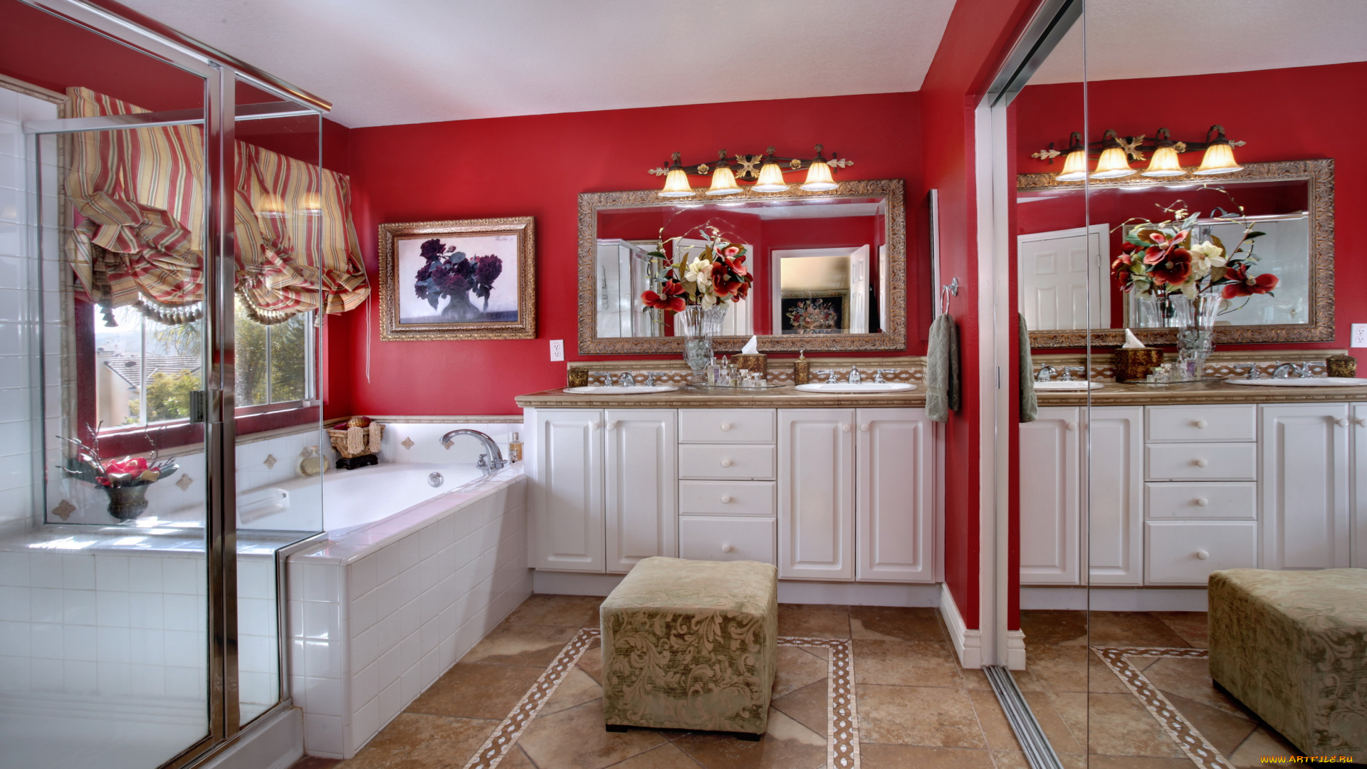 интерьер, ванная, и, туалетная, комнаты, кабина, зеркало, ванная, дизайн