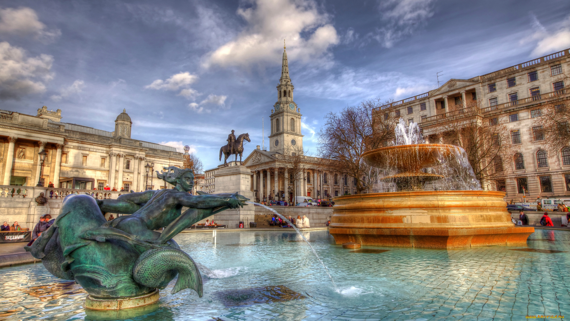 london, -, trafalgar, square, города, -, фонтаны, площадь, фонтан, скульптуры