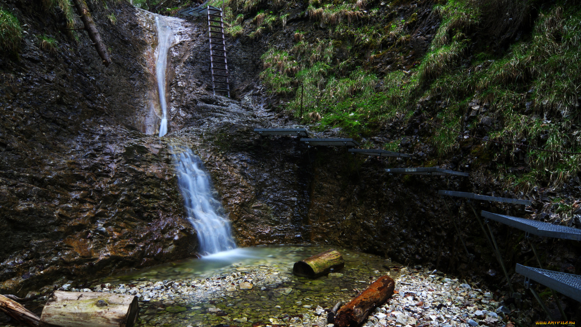 природа, водопады, лес, река, водопад