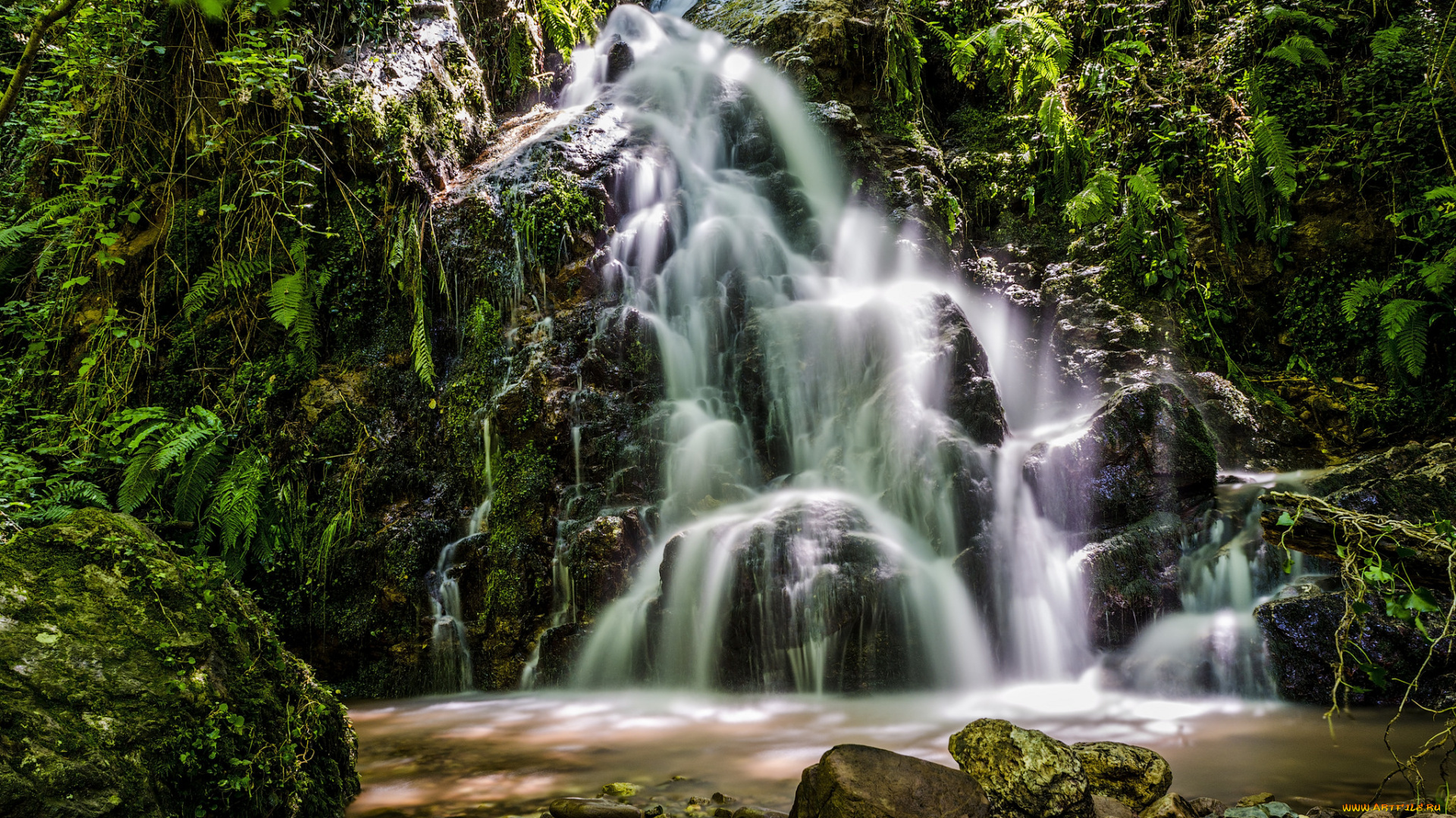 природа, водопады, лес, река, водопад