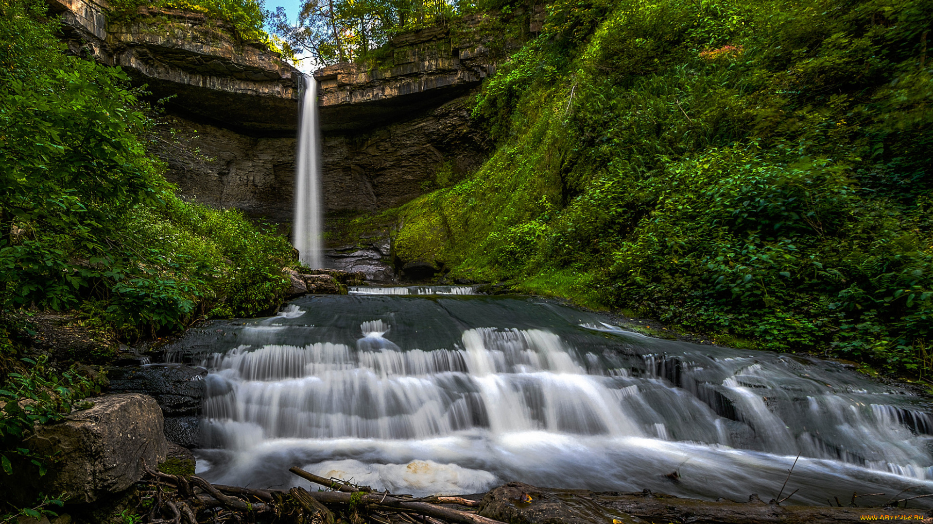 природа, водопады, водопад, река, лес