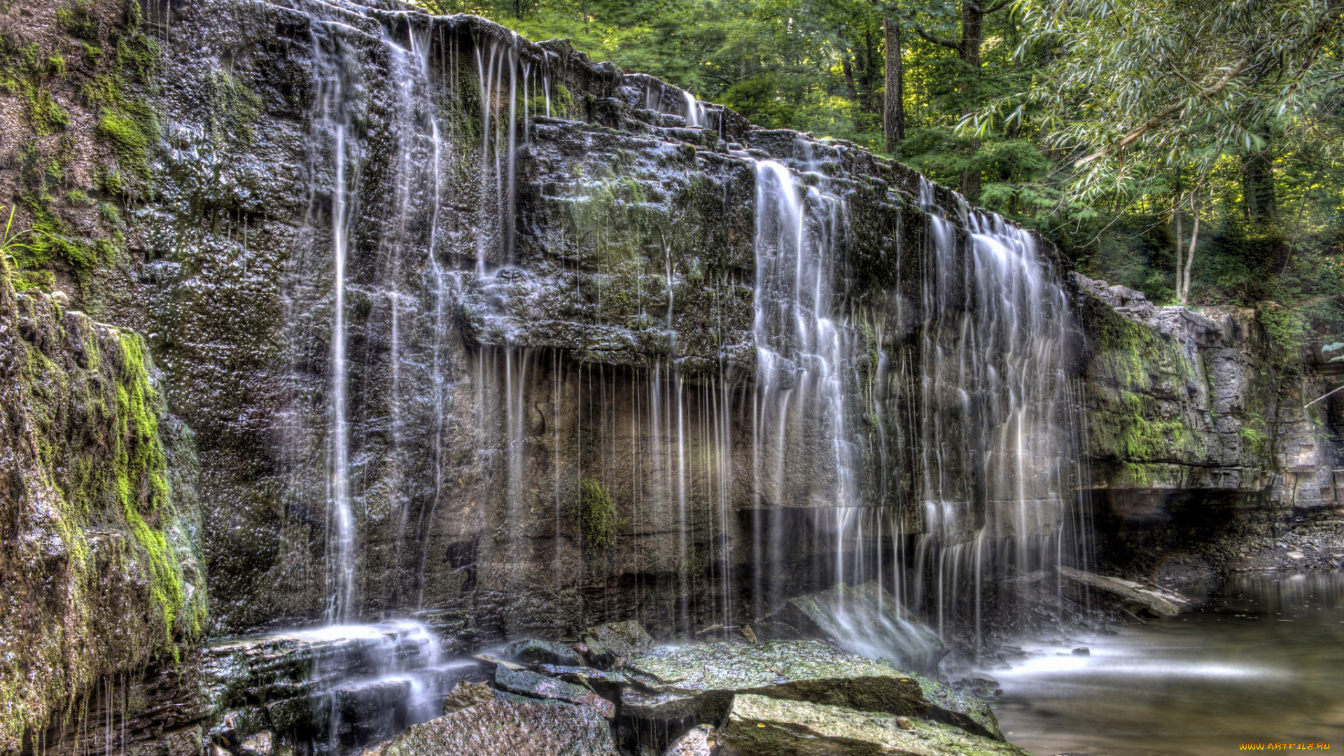 природа, водопады, водопад, река, лес
