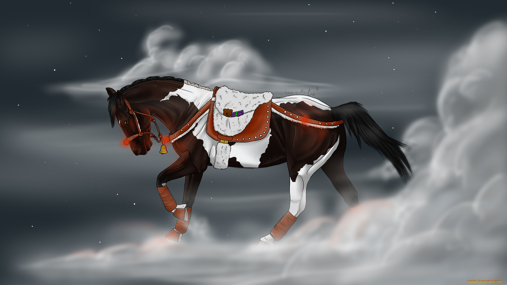 рисованные, животные, , лошади, лошадь