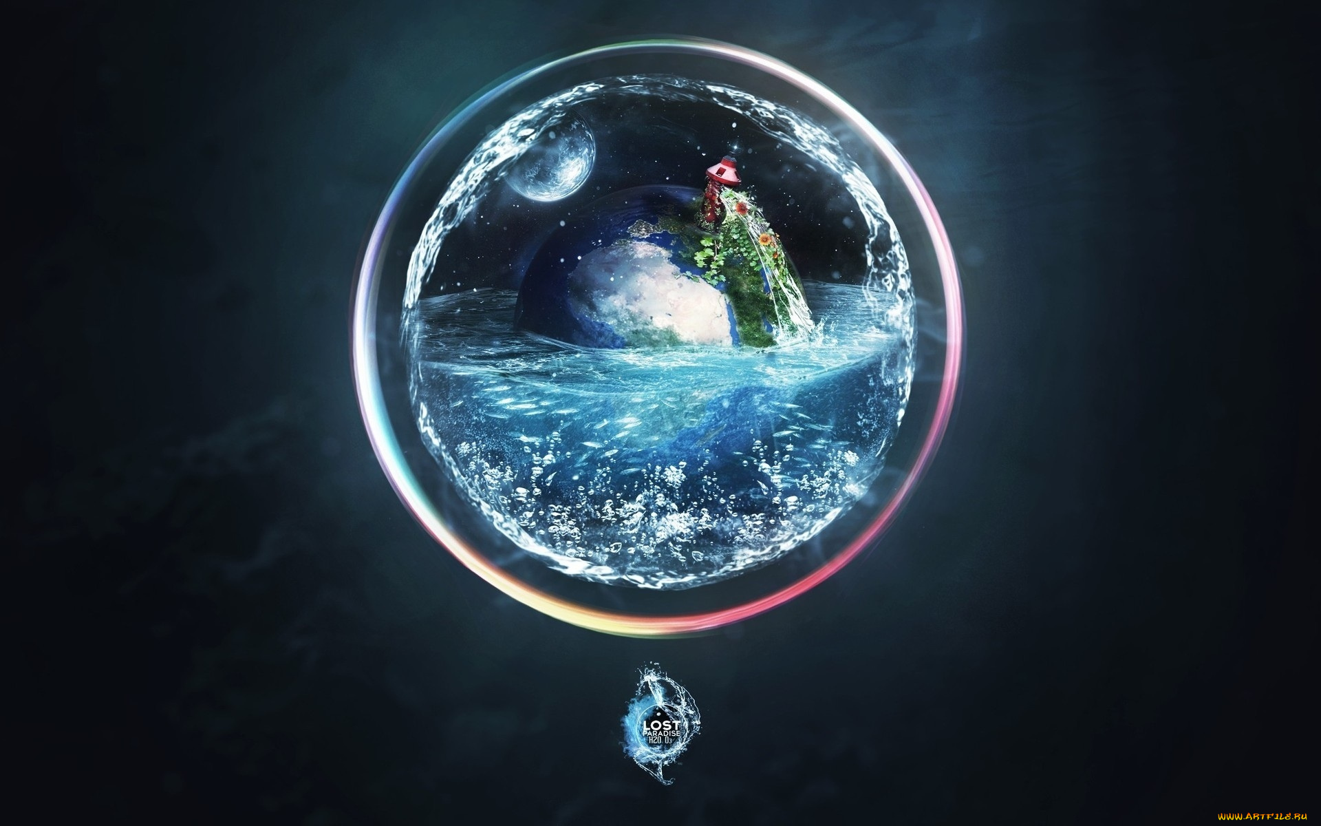 разное, компьютерный, дизайн, круг, брызги, зелень, планета, море, окно