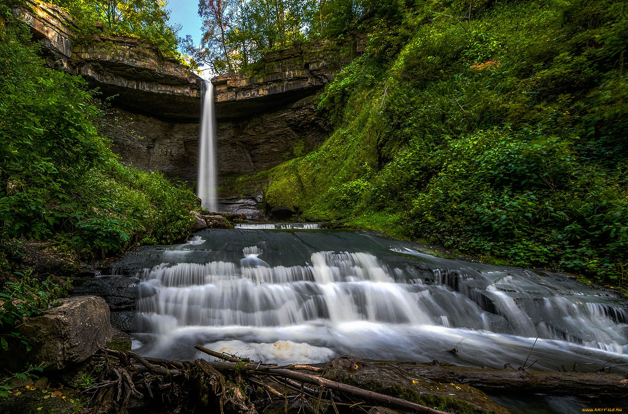 природа, водопады, водопад, река, лес