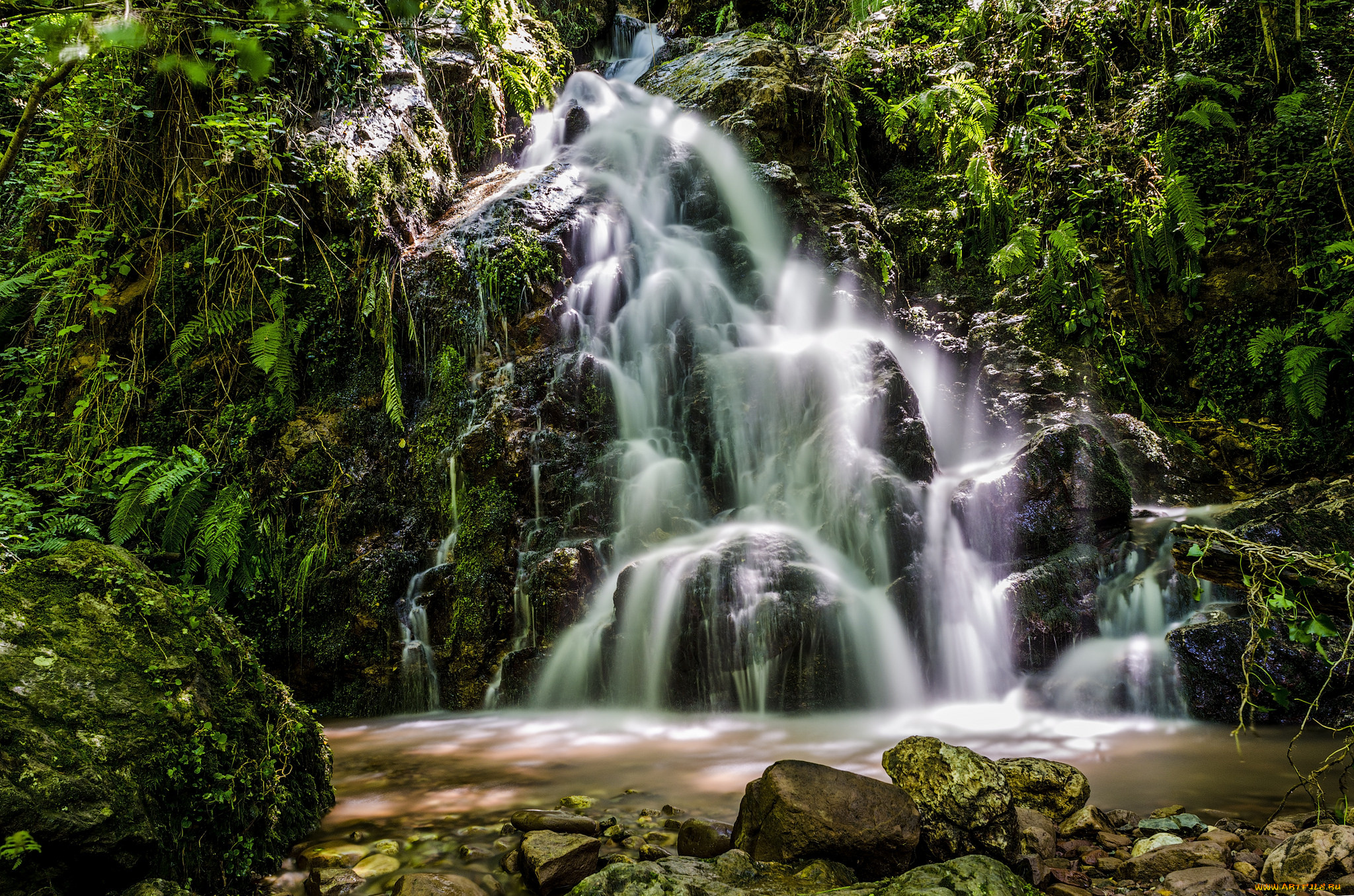 природа, водопады, лес, река, водопад