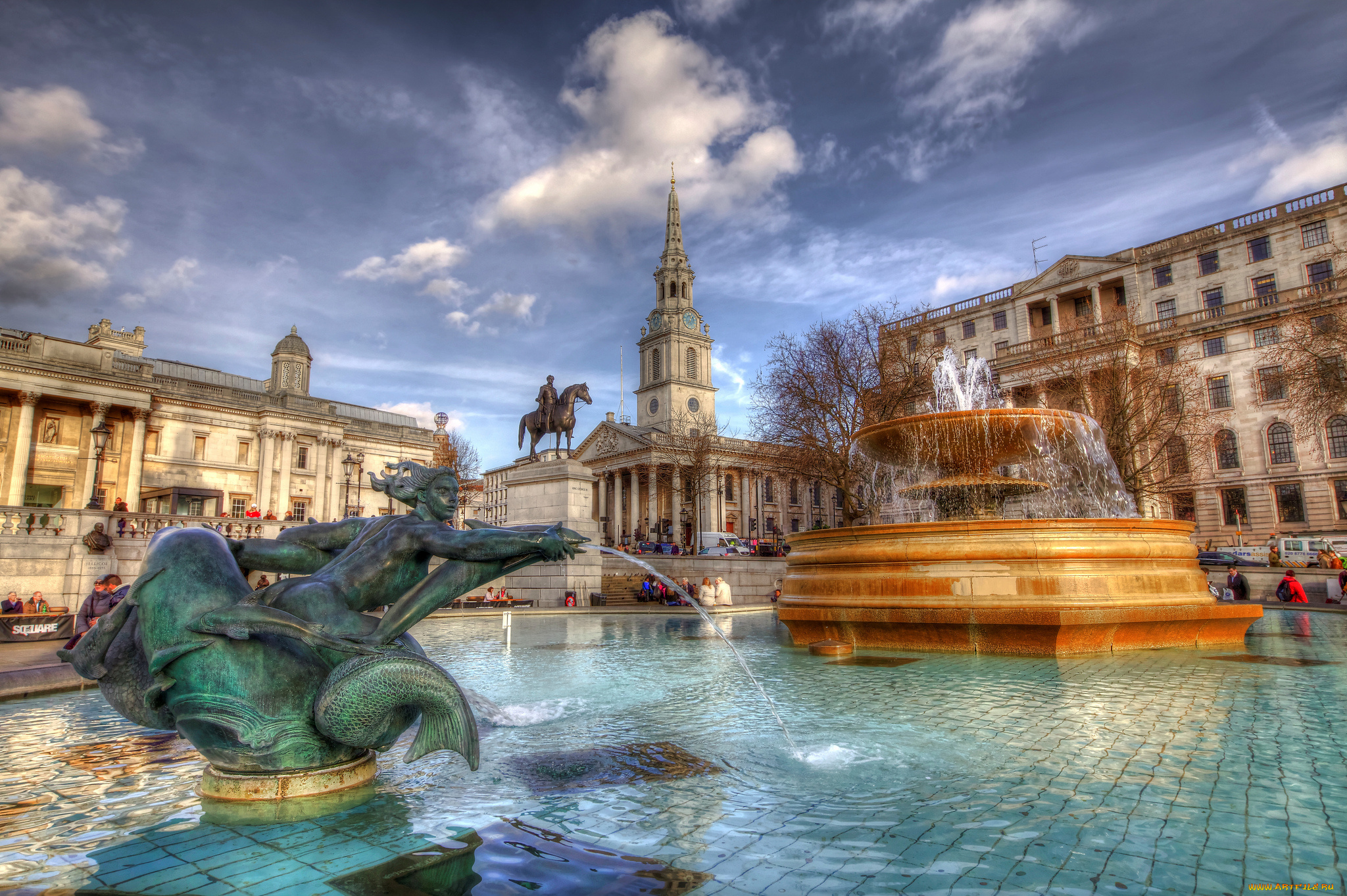 london, -, trafalgar, square, города, -, фонтаны, площадь, фонтан, скульптуры