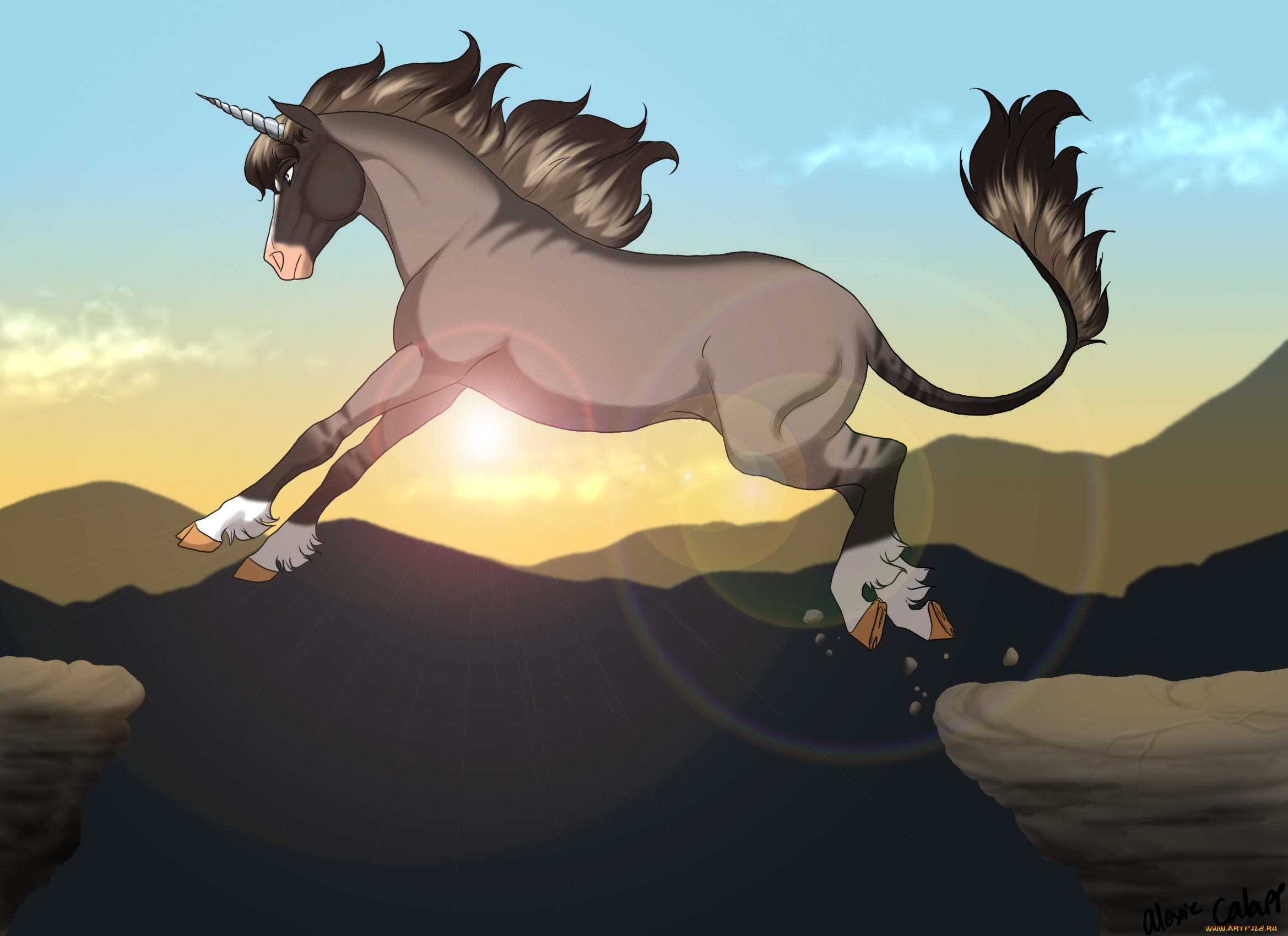 рисованные, животные, , сказочные, , мифические, прижок, единорог
